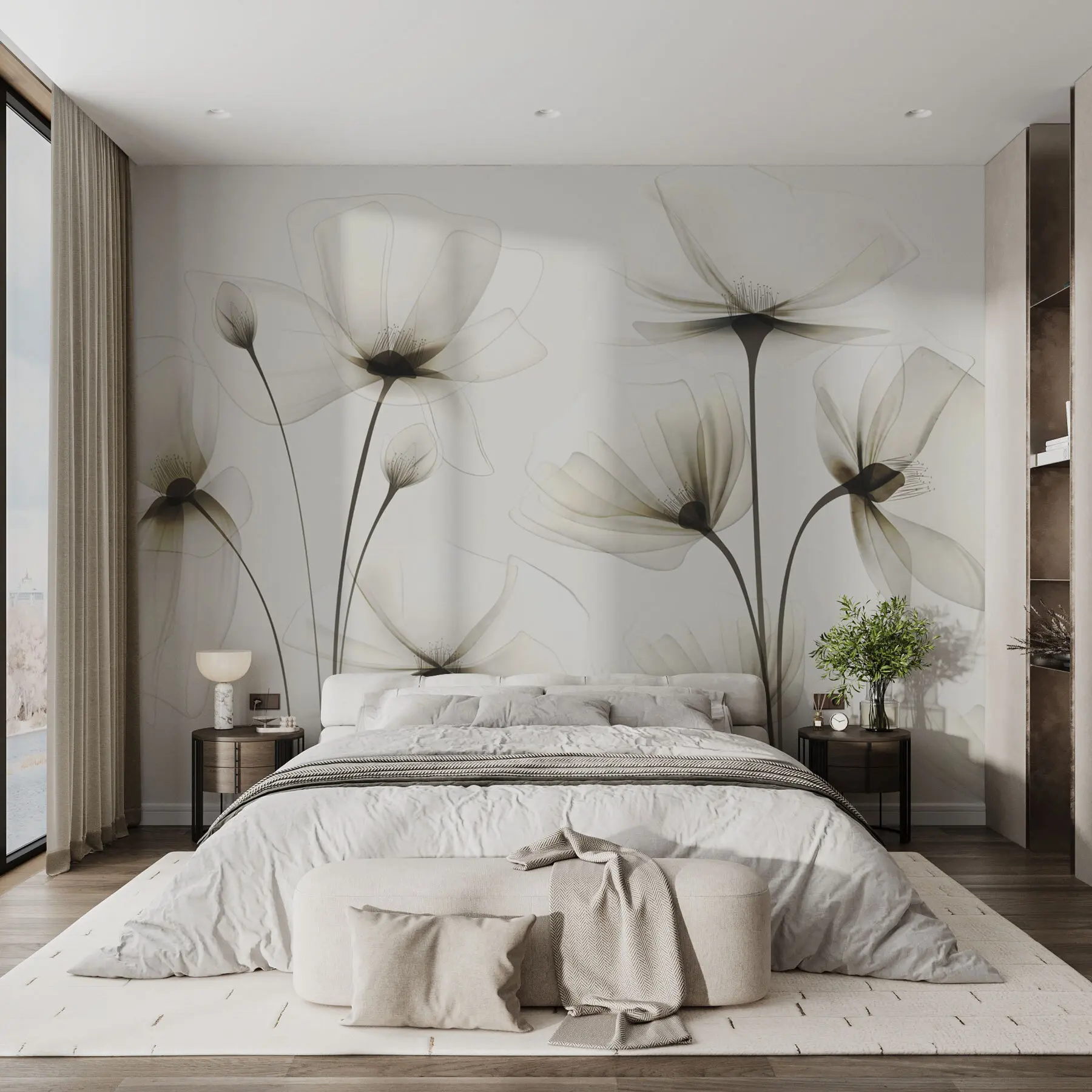 Carta da parati Fiori grandi Fiori trasparenti ad acquerello n. w00143