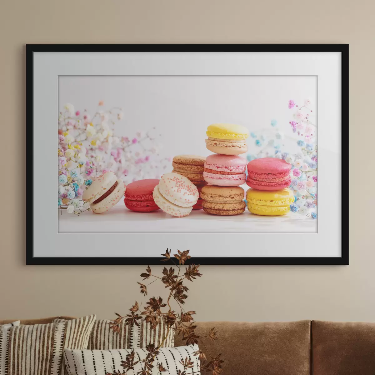 Poster Macarons colorati tra fiori delicati f37757