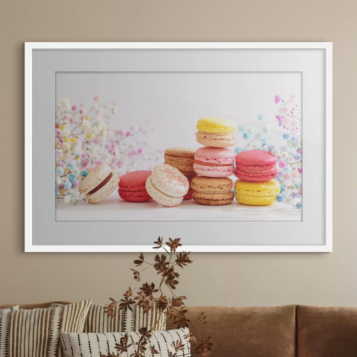 Poster Macarons colorati tra fiori delicati f37757