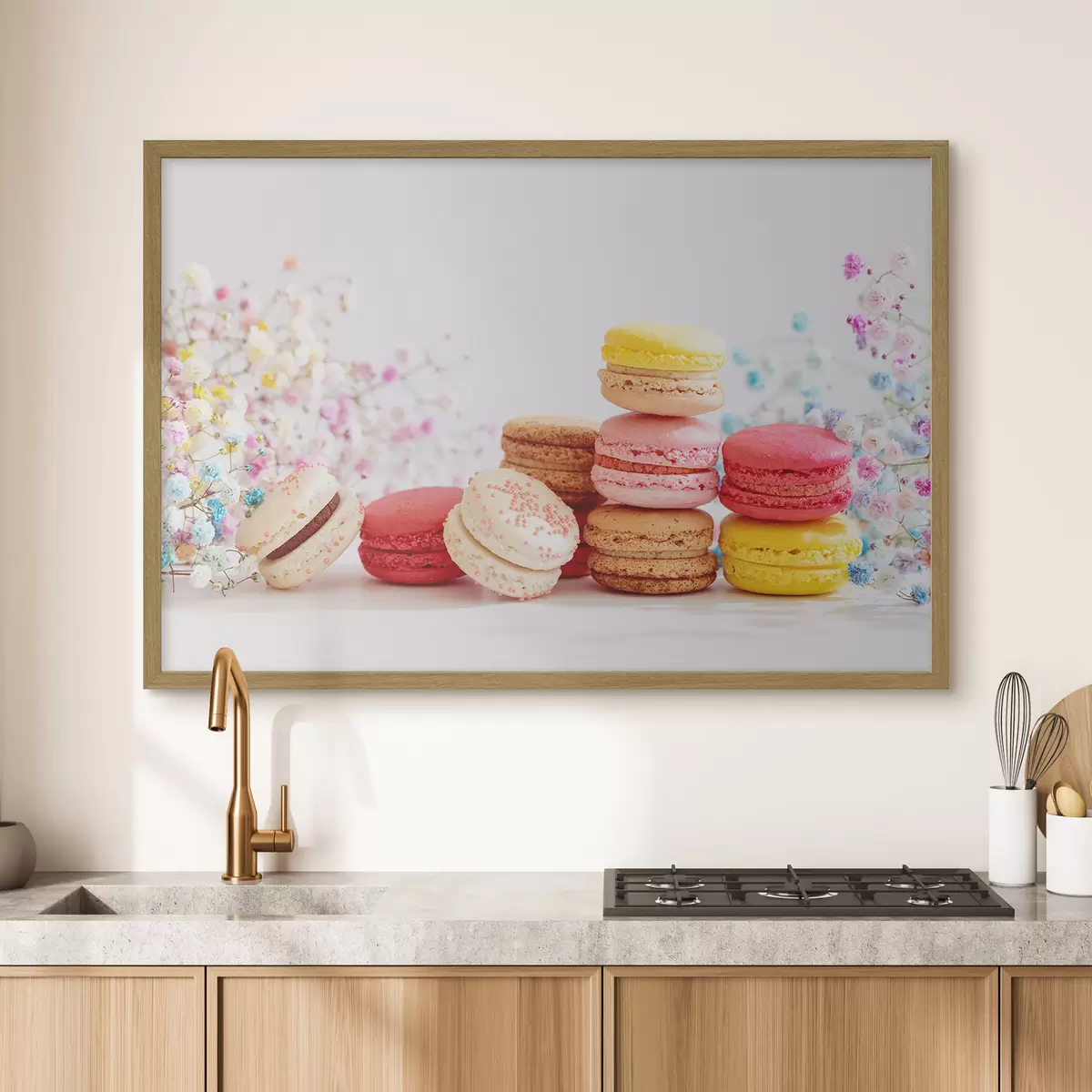 Poster Macarons colorati tra fiori delicati f37757