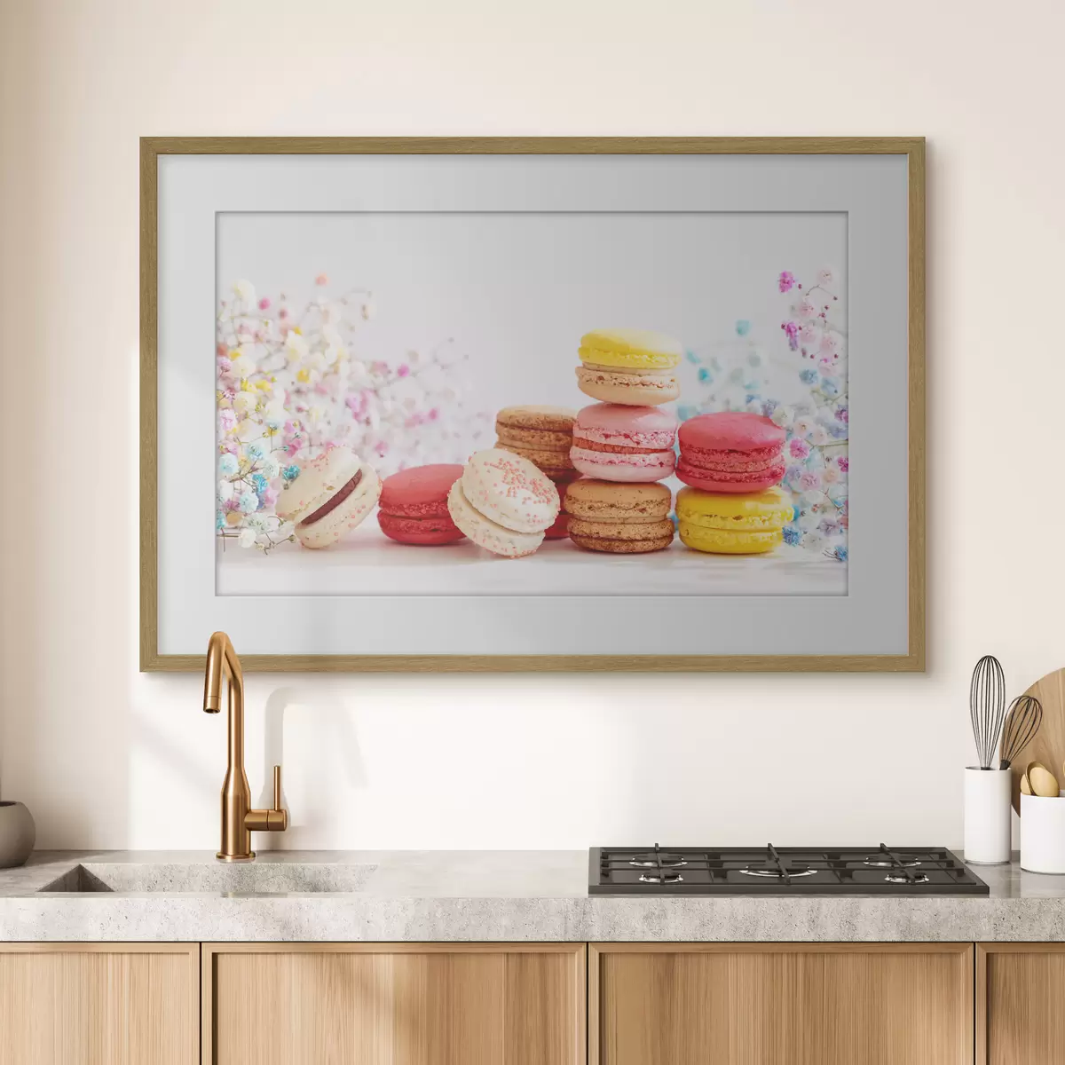 Poster Macarons colorati tra fiori delicati f37757