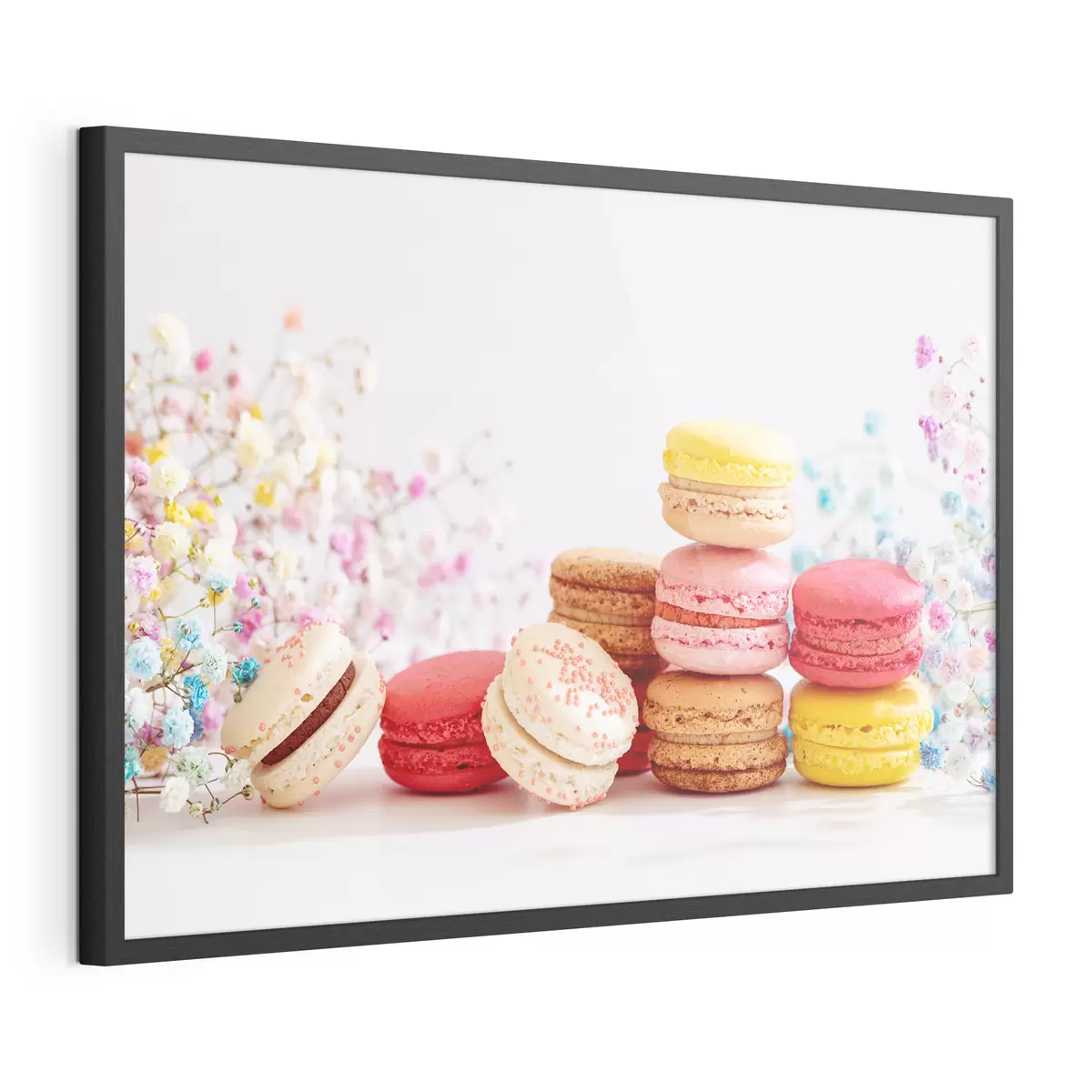 Poster Macarons colorati tra fiori delicati f37757