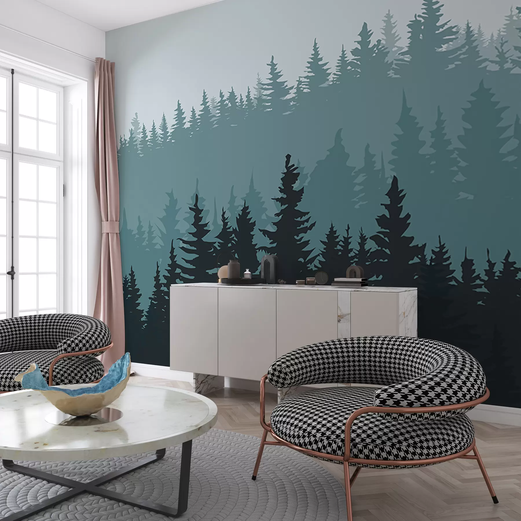 Carta da parati nature Foresta sullo sfondo delle montagne 