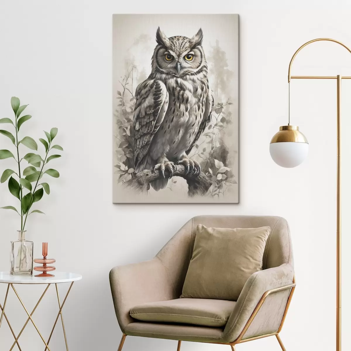 carta da parati Gufo su sfondo bianco e nero nr. s38118