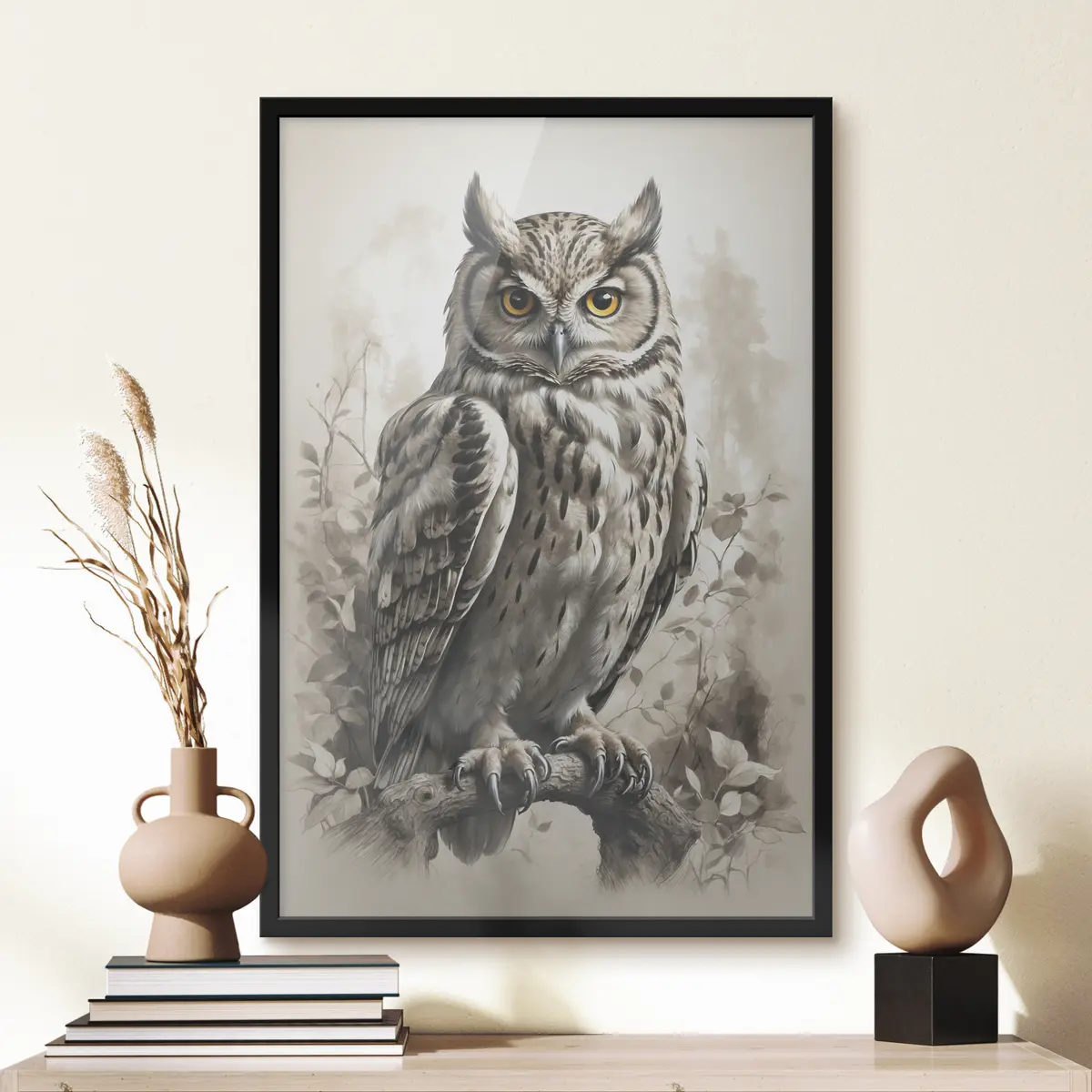 Poster Gufo su sfondo bianco e nero f38118