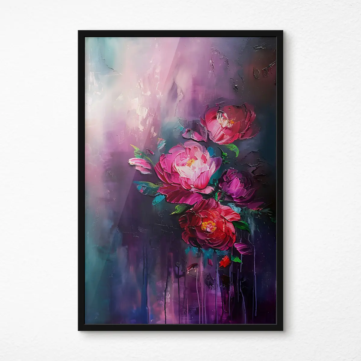 Poster Dipingere rose, fiori che sbocciano in stile pittura a olio, su uno sfondo viola scuro f38108