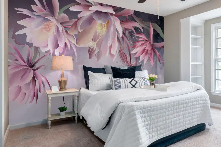 Carta da parati Fiori grandi Grandi fiori di ninfea su uno sfondo astratto ad acquerello n. w00387