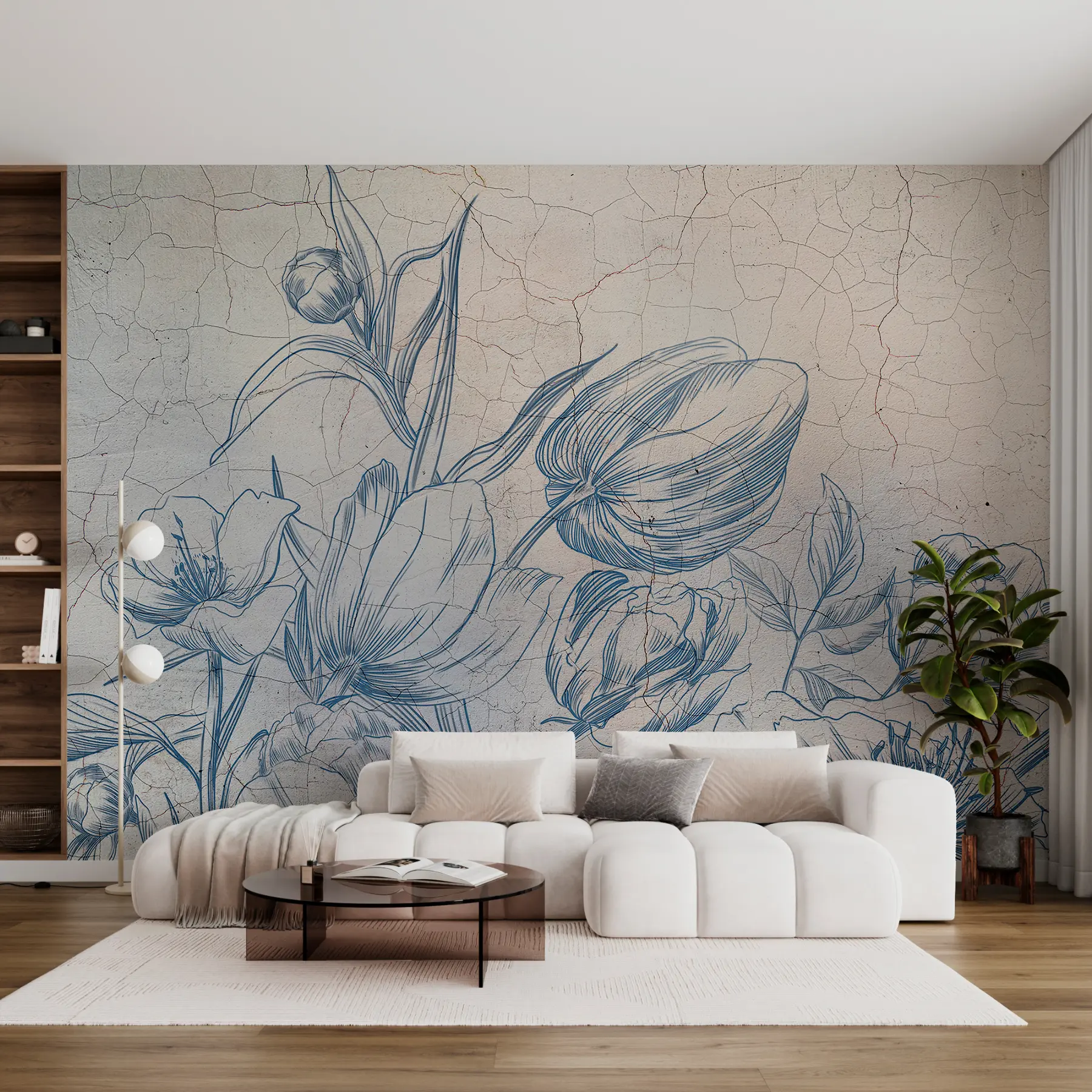 carta da parati Fiori grafici che disegnano sul soppalco della parete nr. w00391