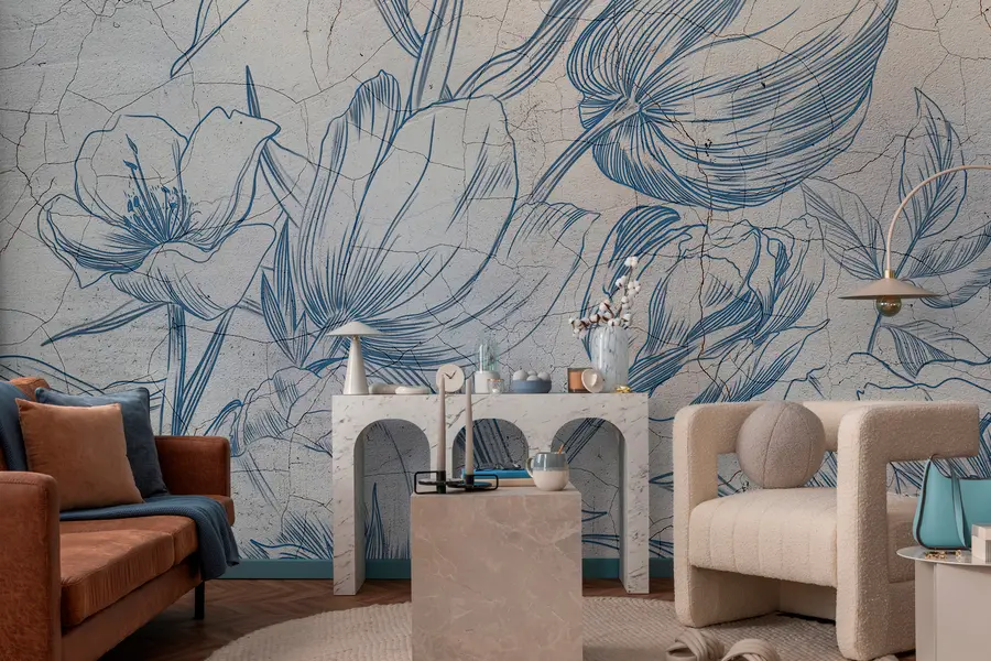 carta da parati Fiori grafici che disegnano sul soppalco della parete nr. w00391