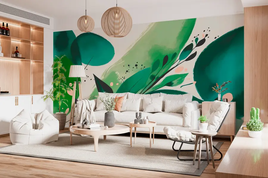 carta da parati Stampa astratta motivi floreali e foglie, minimalismo nr. w00394