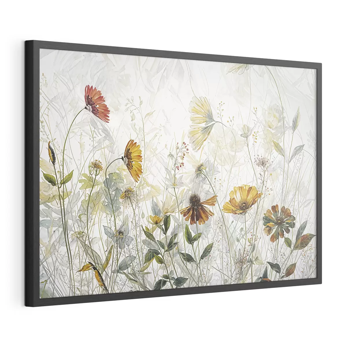 Poster Fiori delicati del campo sulla pittura a olio del fondo bianco f38197