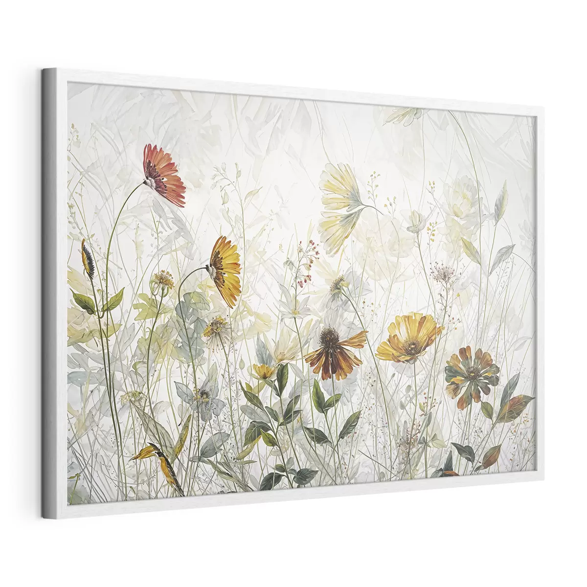 Poster Fiori delicati del campo sulla pittura a olio del fondo bianco f38197