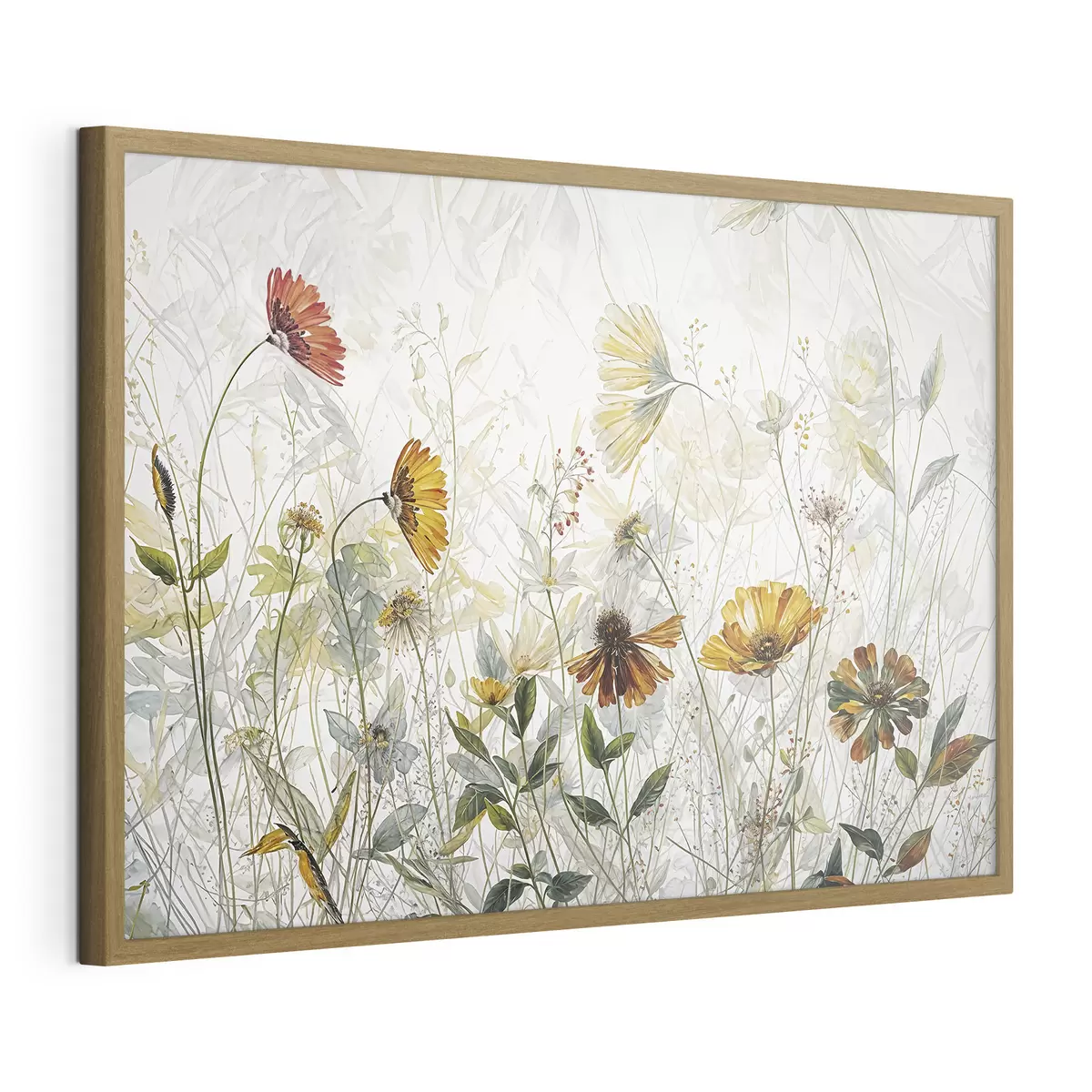 Poster Fiori delicati del campo sulla pittura a olio del fondo bianco f38197
