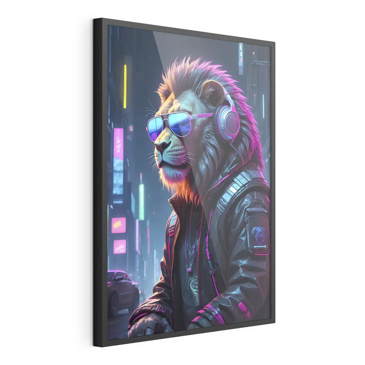 Poster Un leone elegante in una città vivace f38169