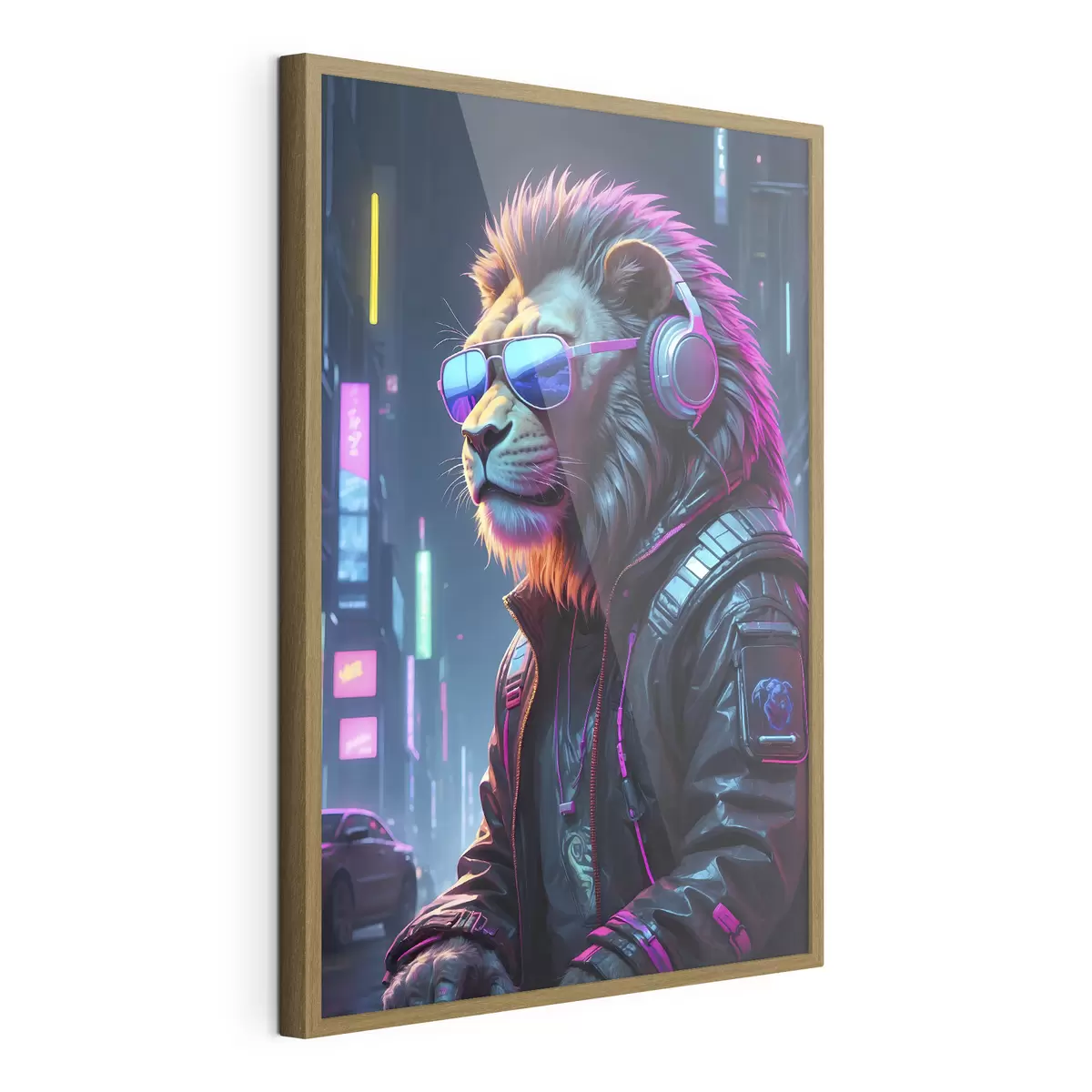 Poster Un leone elegante in una città vivace f38169