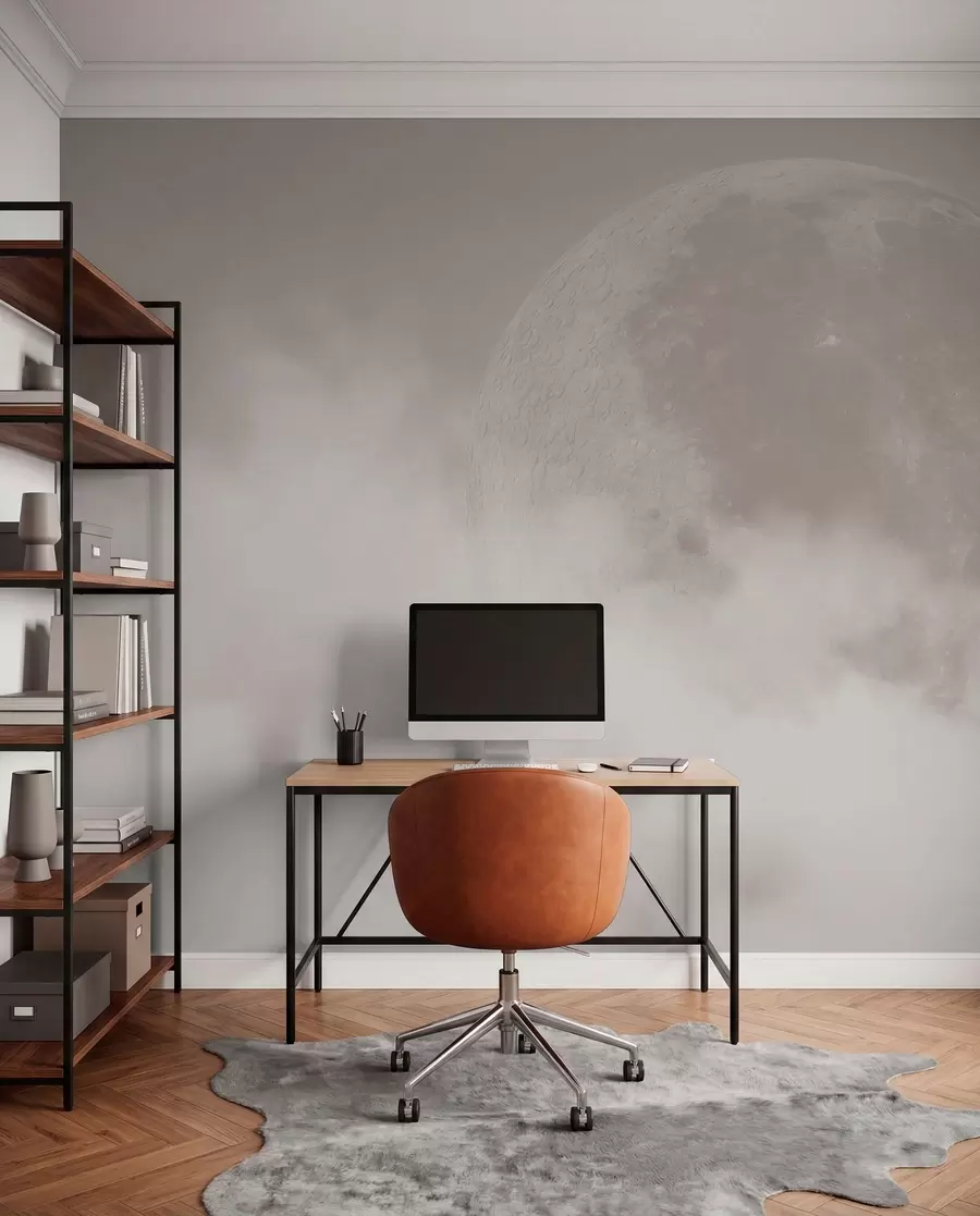 carta da parati Grande luna tra le nuvole in stile loft di colore beige nr. w00548