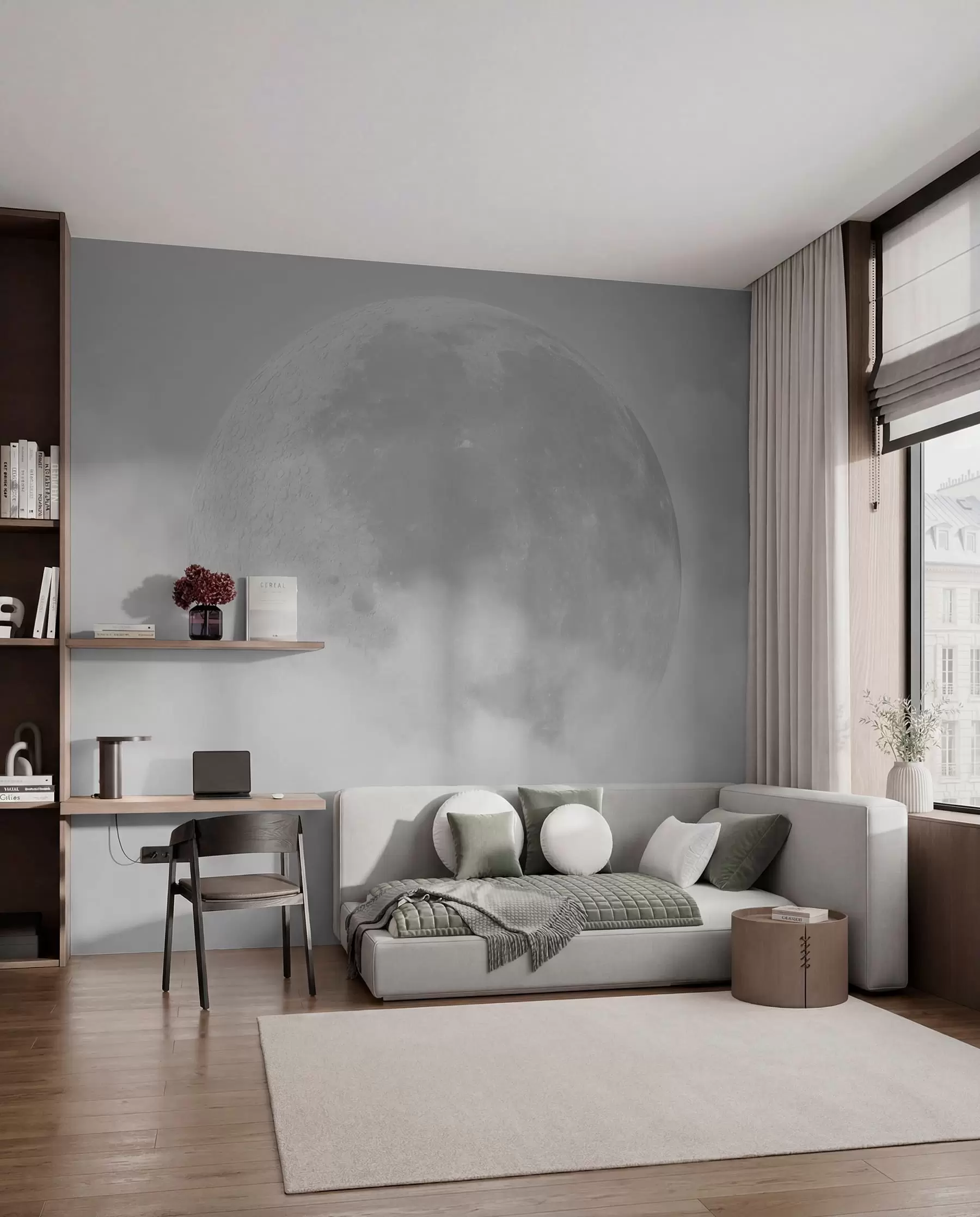 carta da parati Grande luna tra le nuvole di stile loft di colore grigio nr. w00548v1