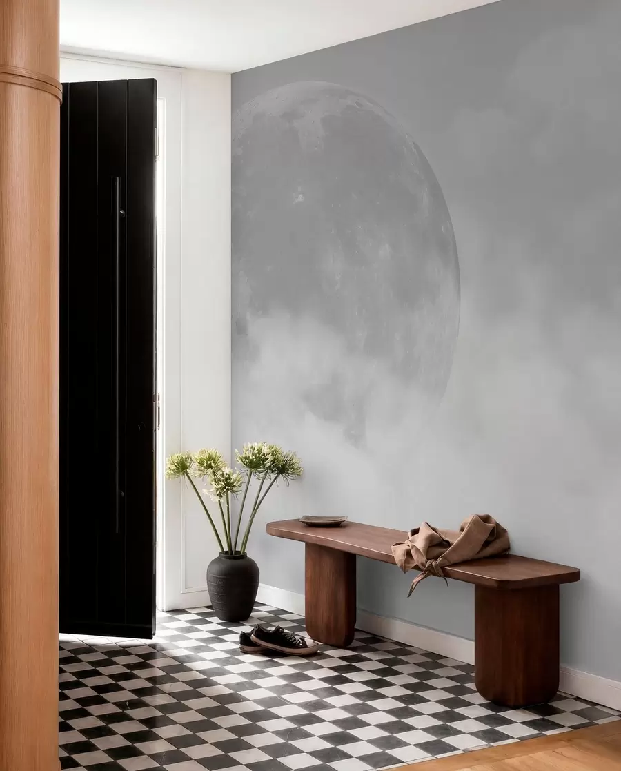 carta da parati Grande luna tra le nuvole di stile loft di colore grigio nr. w00548v1