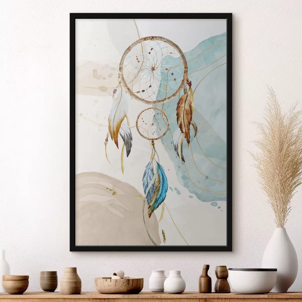 Poster acquerello, acchiappasogni, piume, pastello f38330