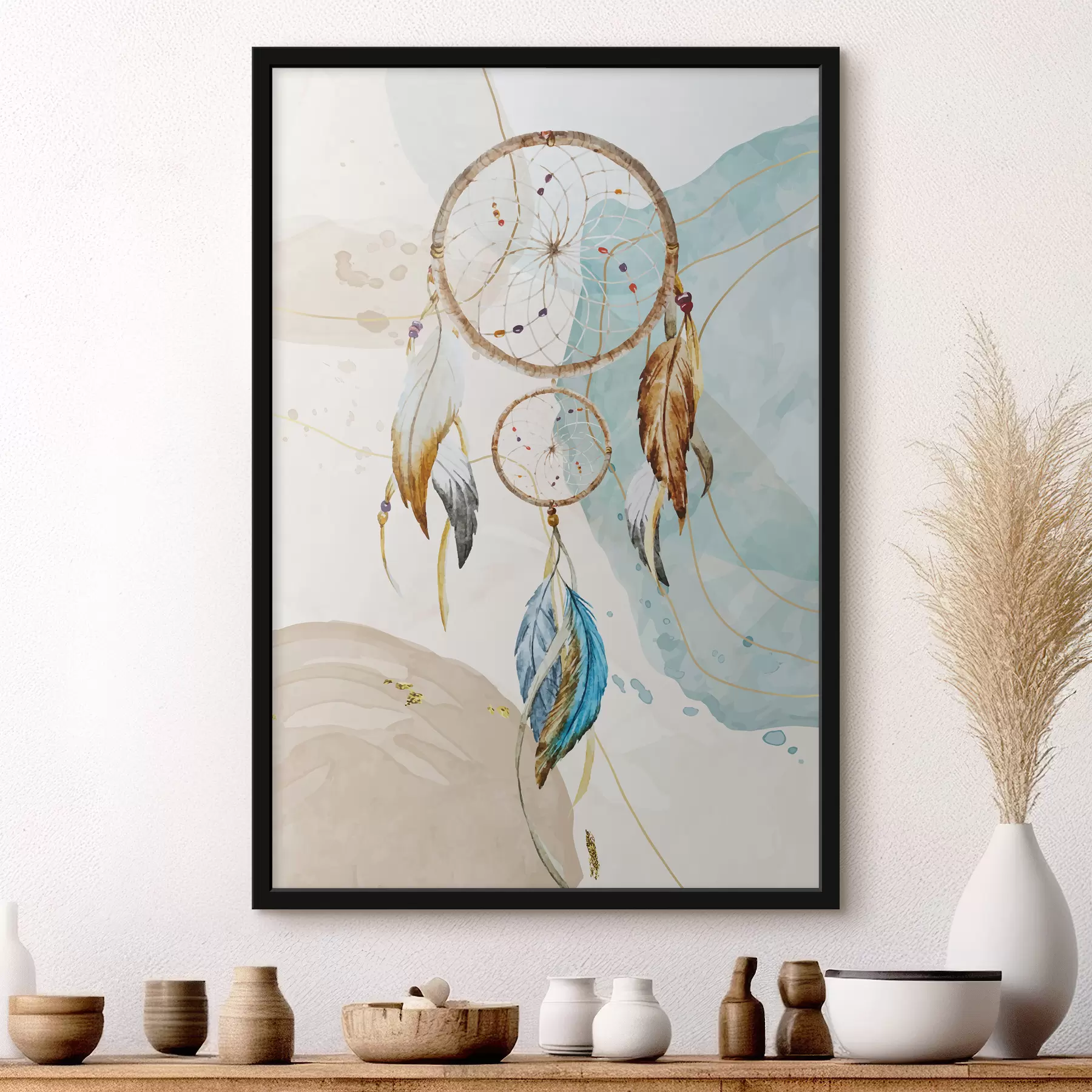 carta da parati acquerello, acchiappasogni, piume, pastello nr. f38330