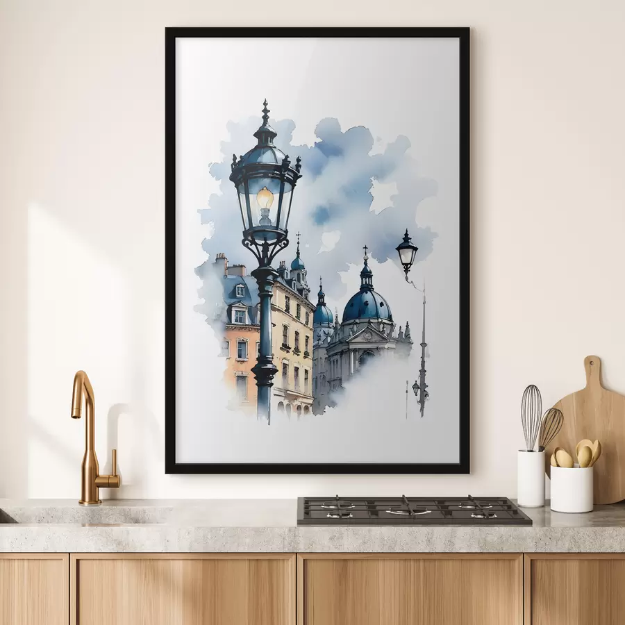 carta da parati Un lampione ornato con un edificio a forma di cupola in una giornata nuvolosa nr. f38364