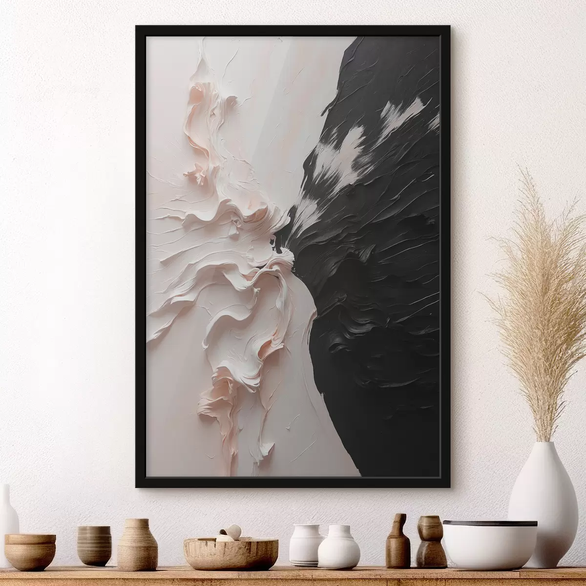 Poster Pittura a olio astratta nei colori bianco e nero f38300