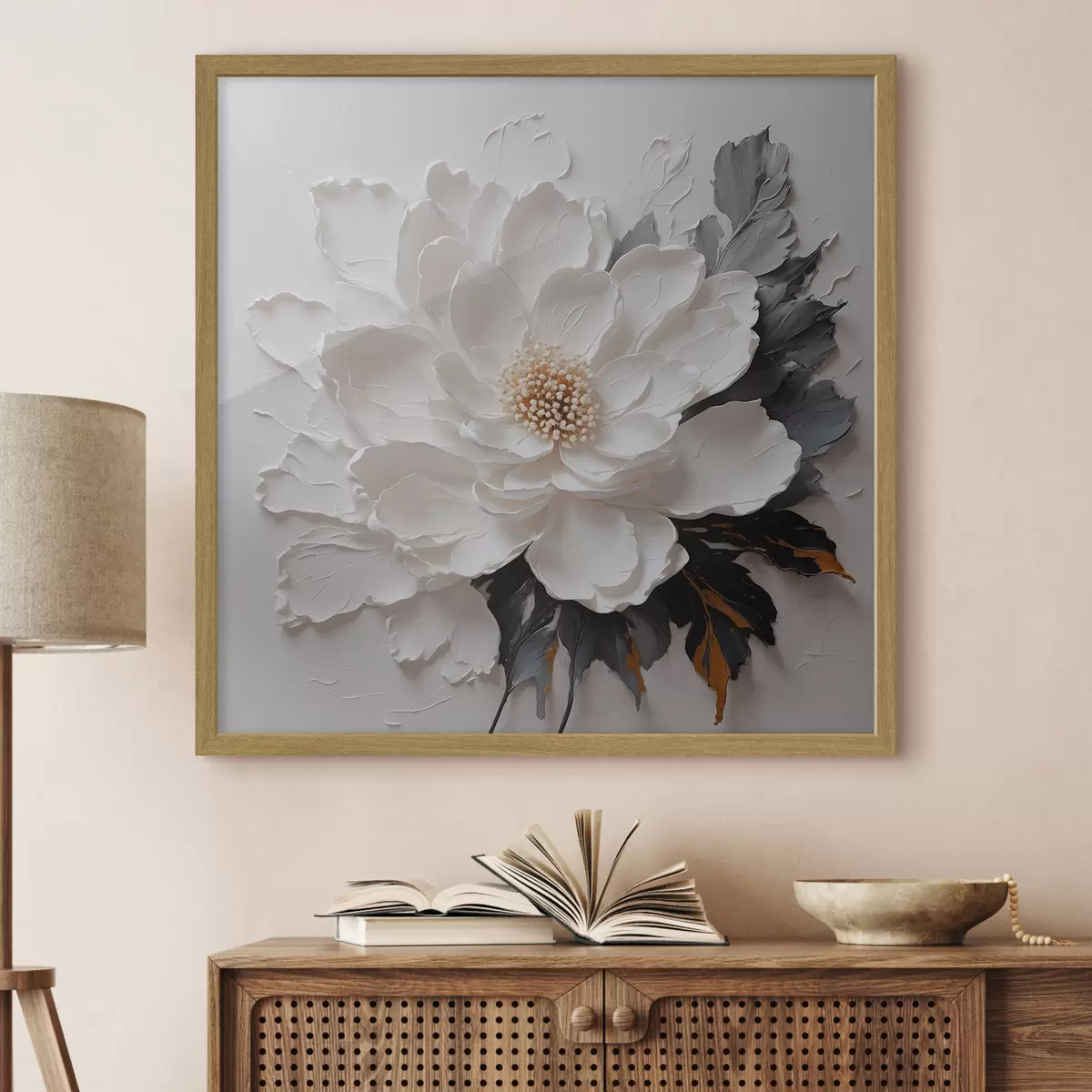 Poster Fiore bianco su fondo olio f38304