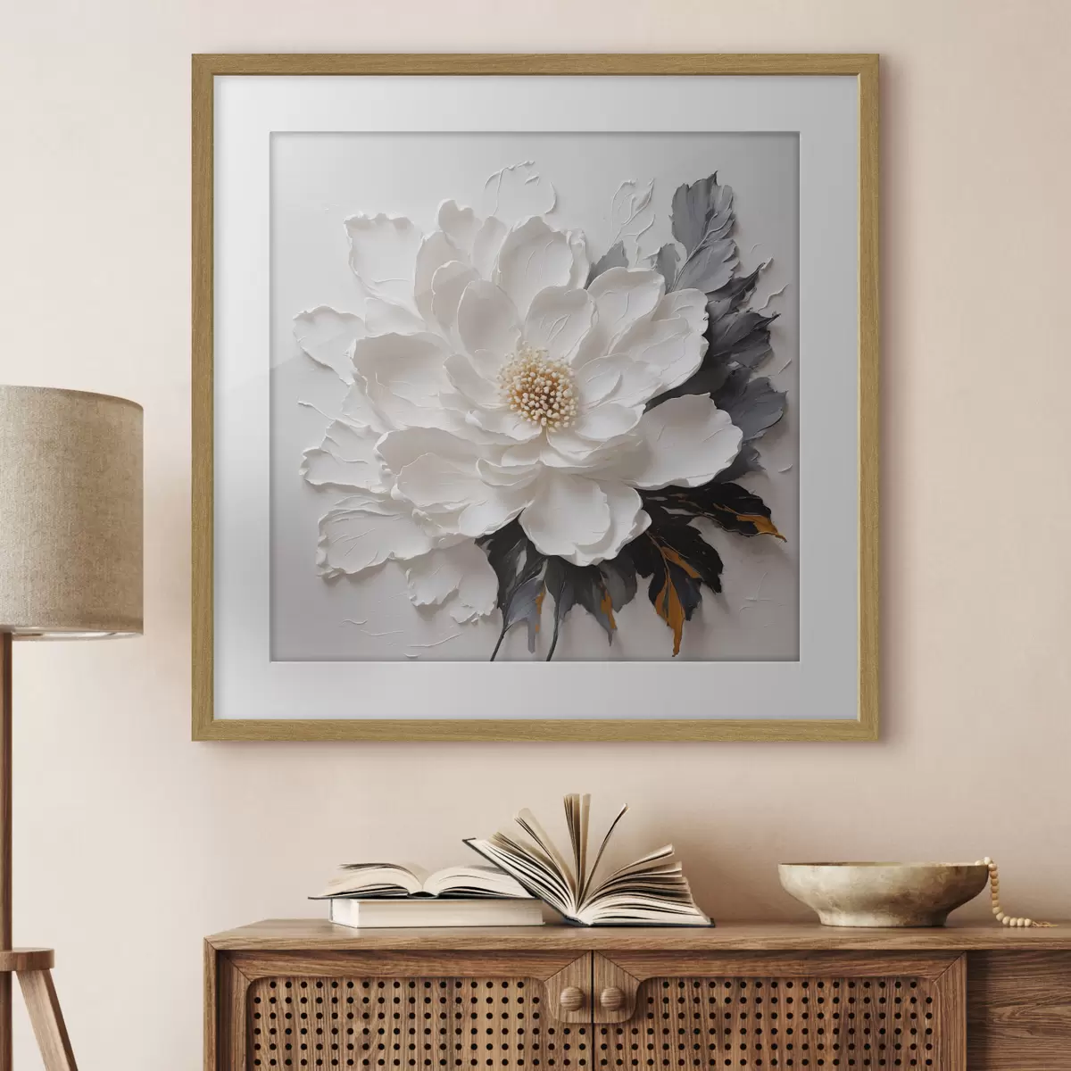 Poster Fiore bianco su fondo olio f38304