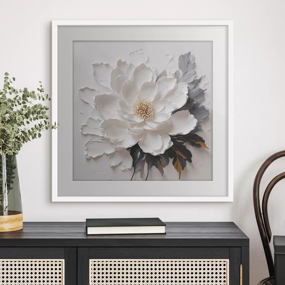 Poster Fiore bianco su fondo olio f38304