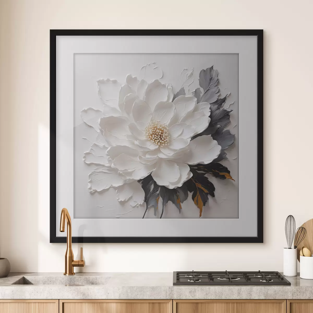Poster Fiore bianco su fondo olio f38304