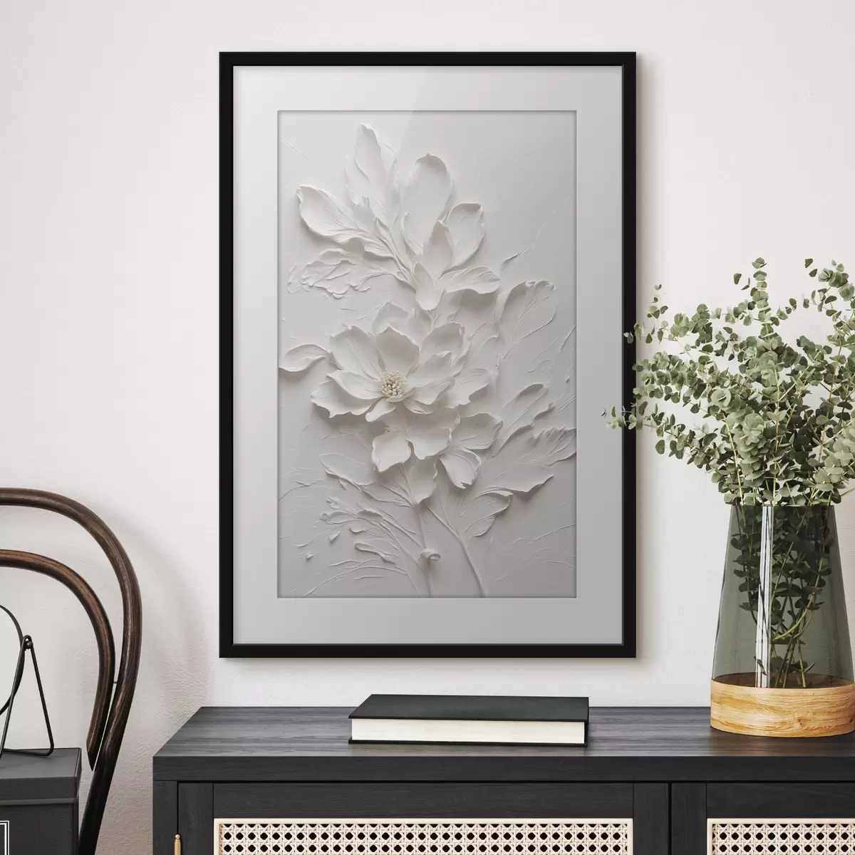Poster Fiore bianco su fondo bianco in olio f38305