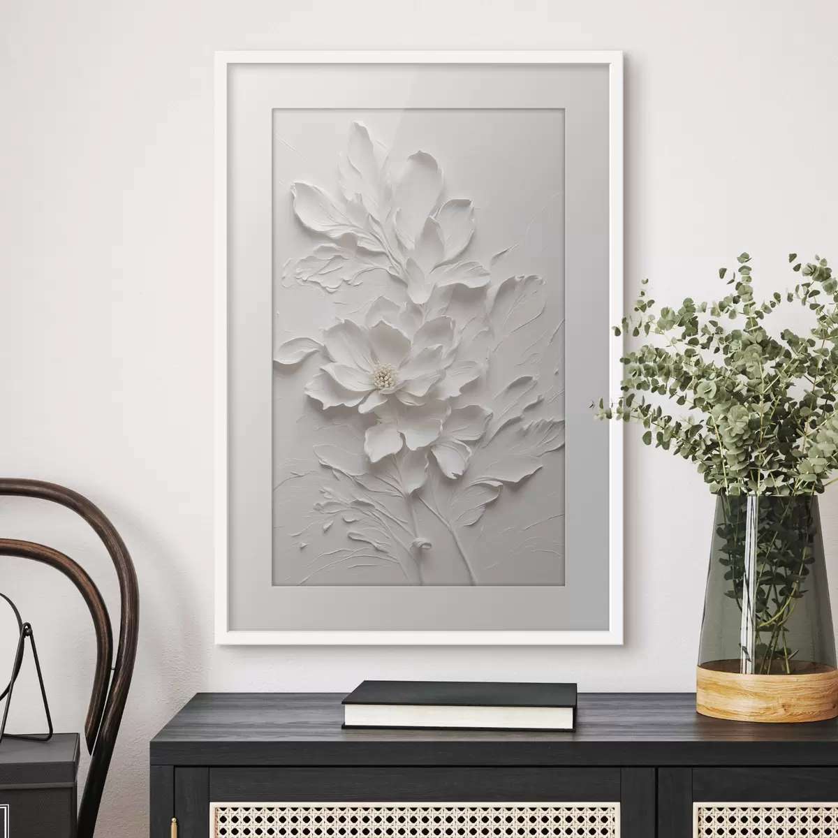 Poster Fiore bianco su fondo bianco in olio f38305