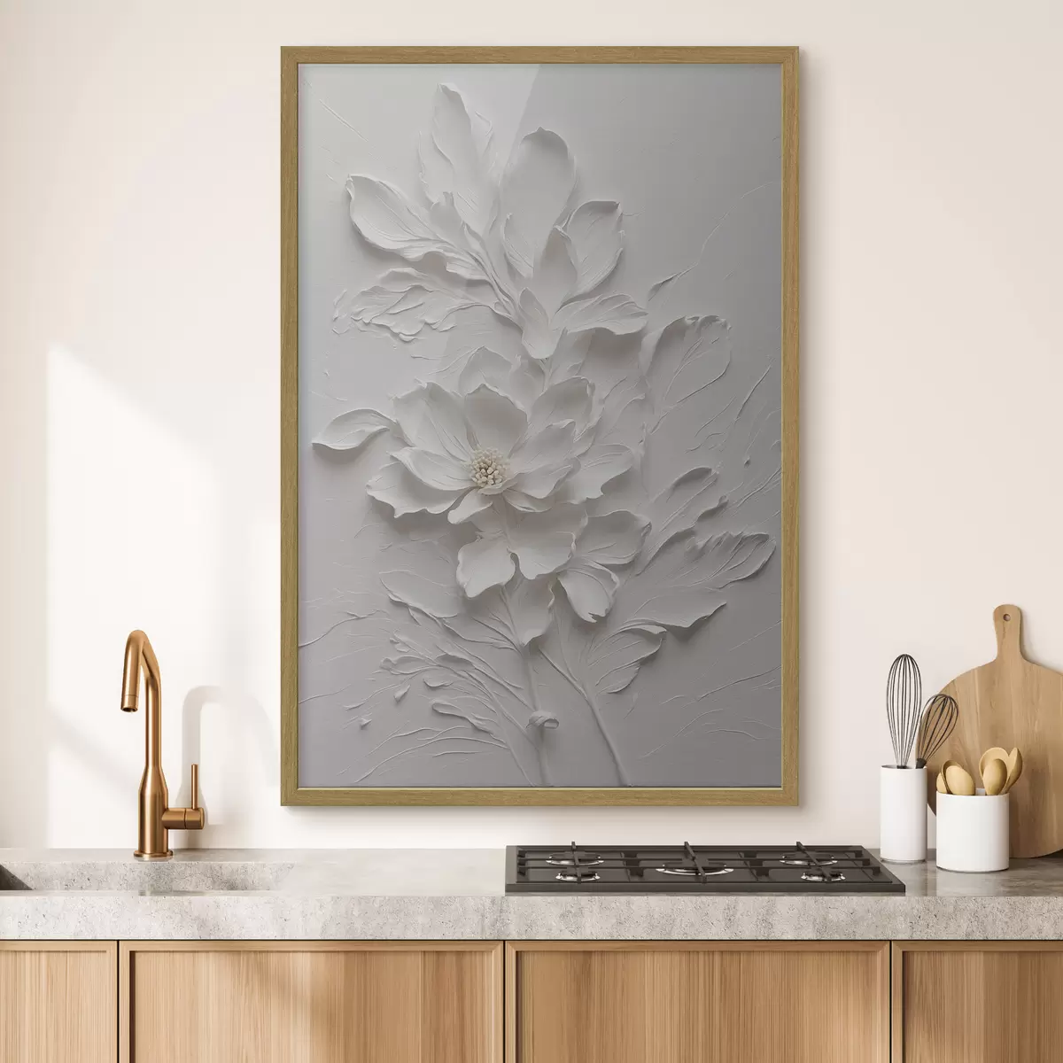 Poster Fiore bianco su fondo bianco in olio f38305