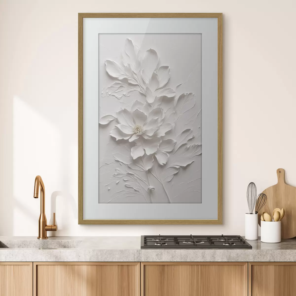 Poster Fiore bianco su fondo bianco in olio f38305