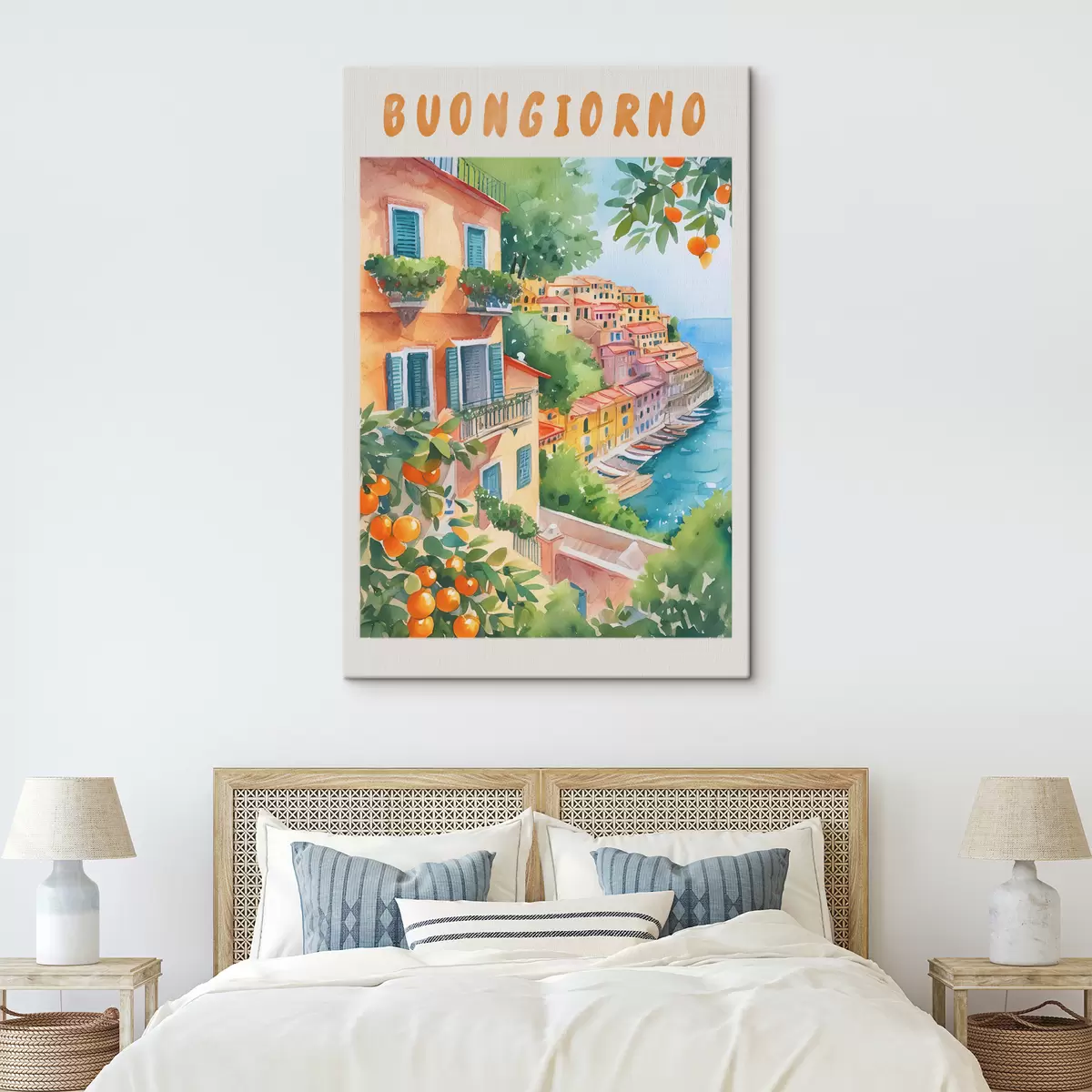 carta da parati Architettura cittadina italiana, costa amalfitana, estate, acquerello, albero di limone nr. s38393