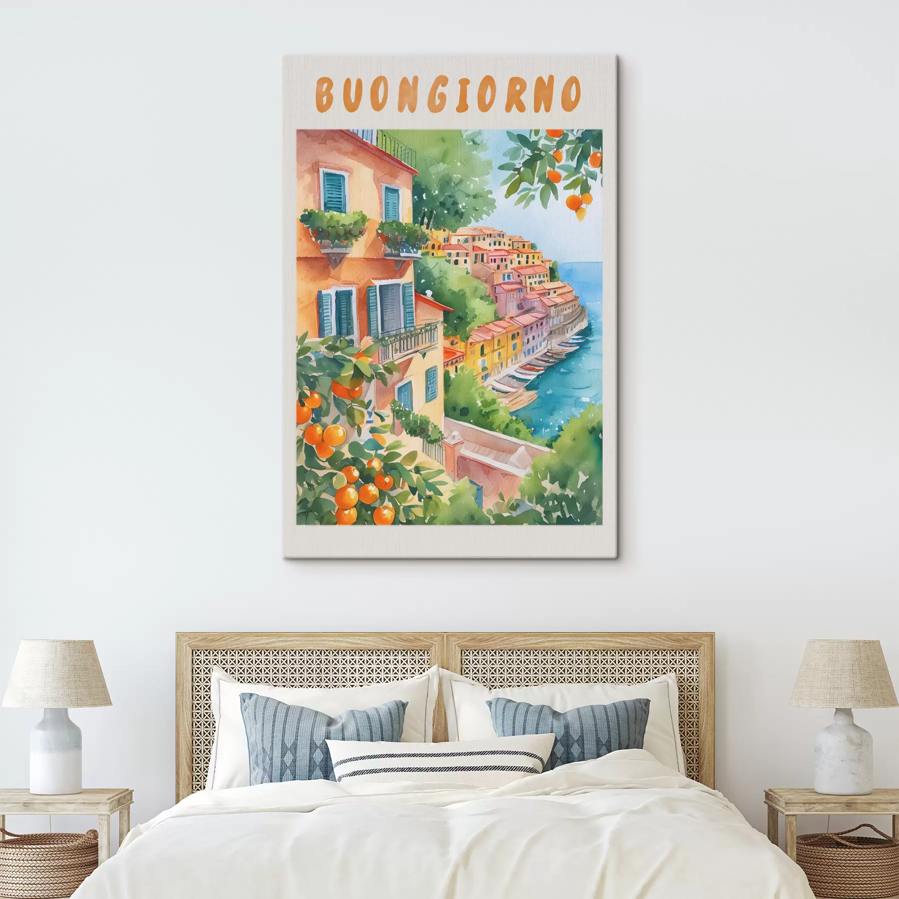 carta da parati Architettura cittadina italiana, costa amalfitana, estate, acquerello, albero di limone nr. s38393