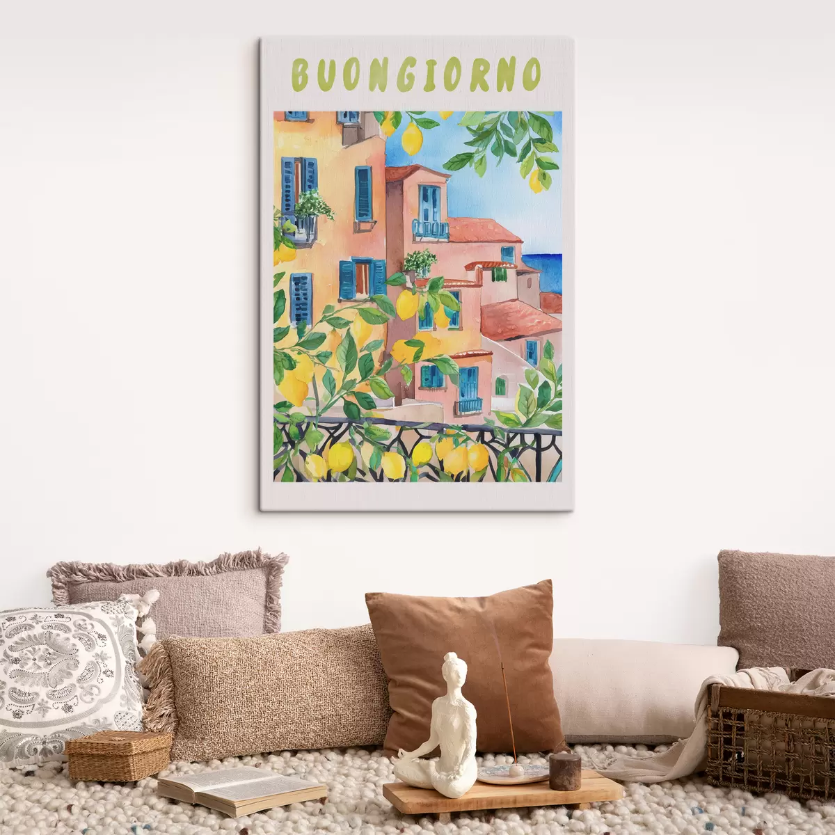 carta da parati Architettura della città italiana, costa del mare, estate, acquerello, albero di limone nr. s38395