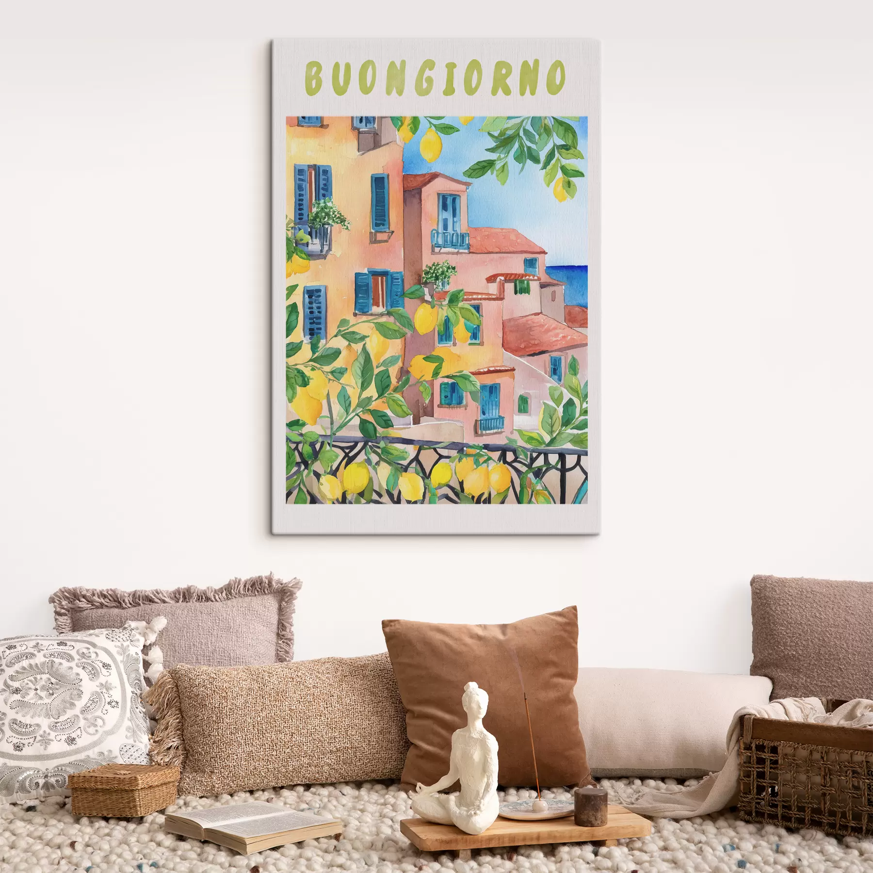 carta da parati Architettura della città italiana, costa del mare, estate, acquerello, albero di limone nr. s38395