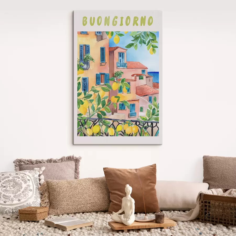 carta da parati Architettura della città italiana, costa del mare, estate, acquerello, albero di limone nr. s38395