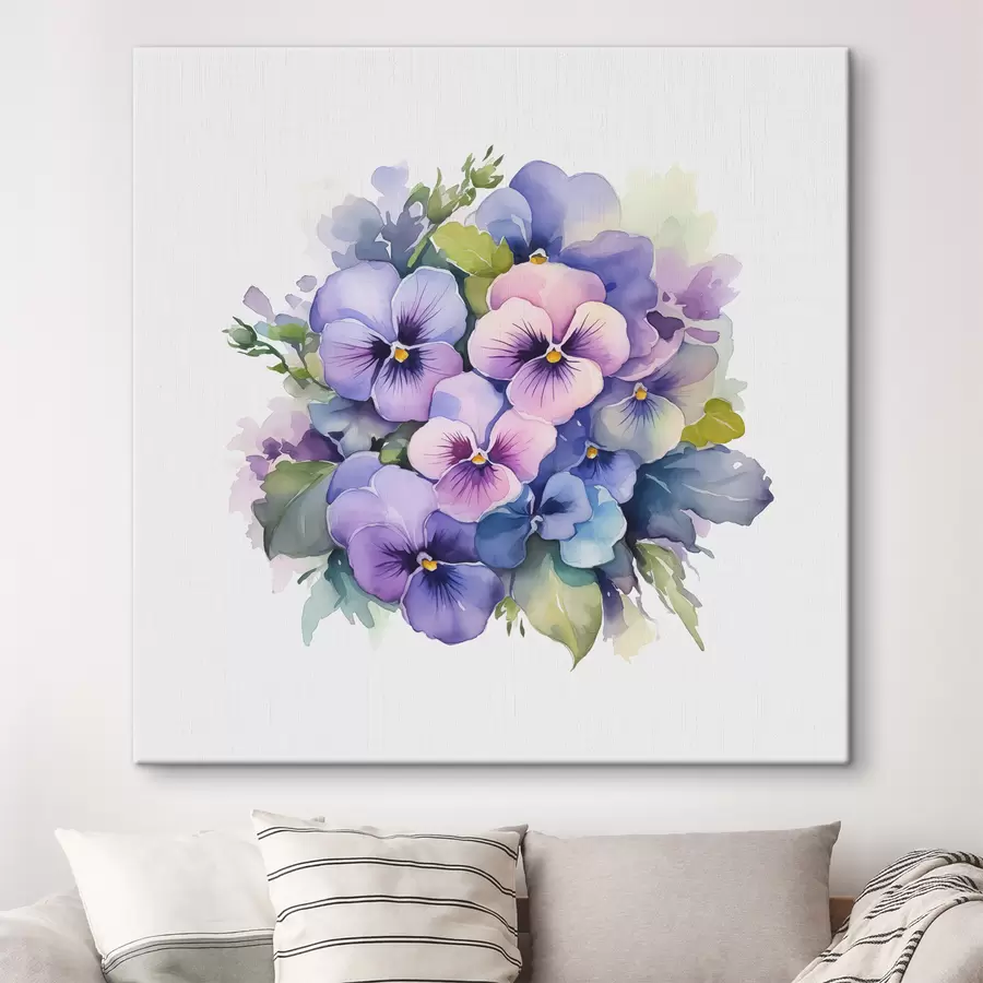 carta da parati Illustrazione dell'acquerello delle viole, bouquet, fiori, colore blu, viola, verde nr. s38486