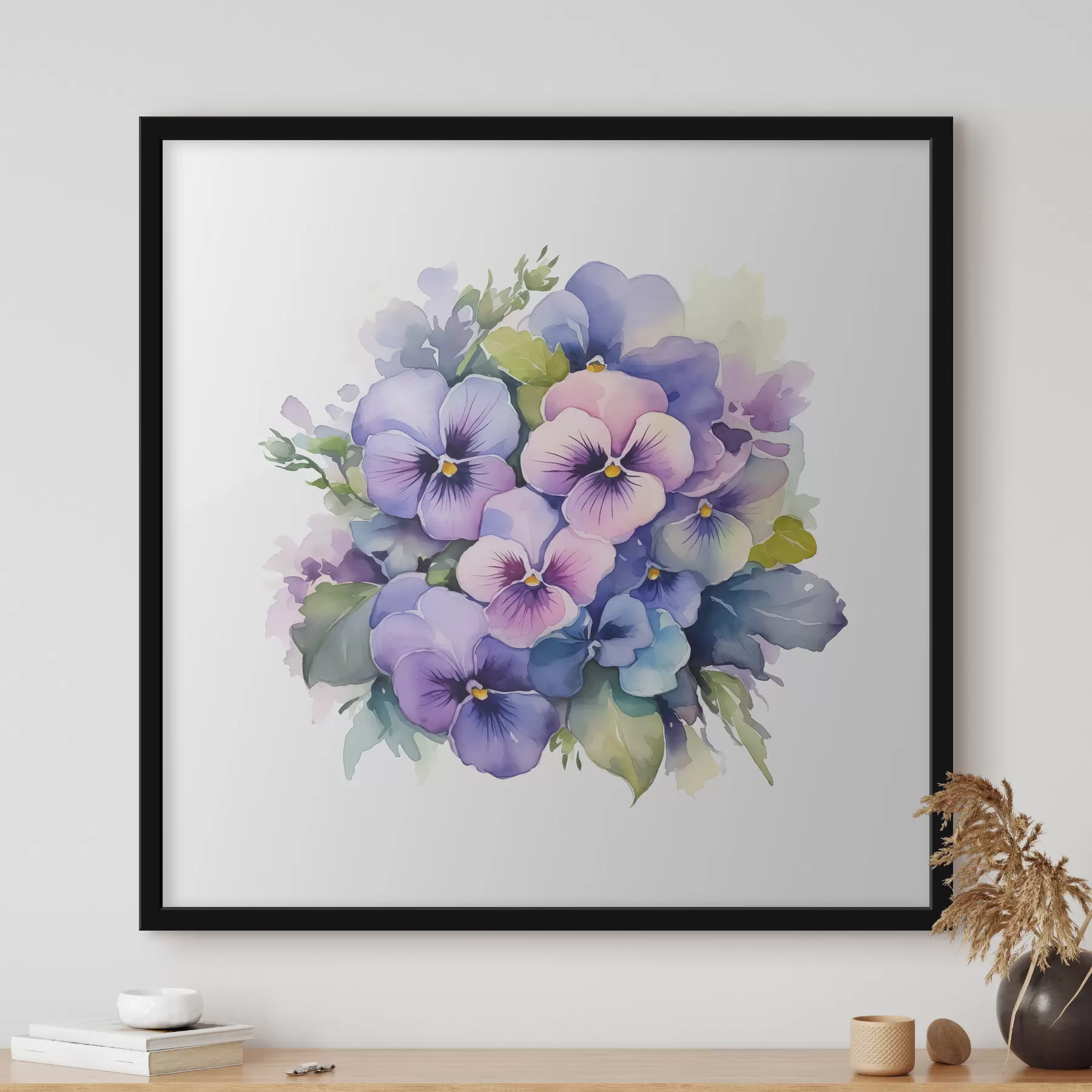 carta da parati Illustrazione dell'acquerello delle viole, bouquet, fiori, colore blu, viola, verde nr. f38486