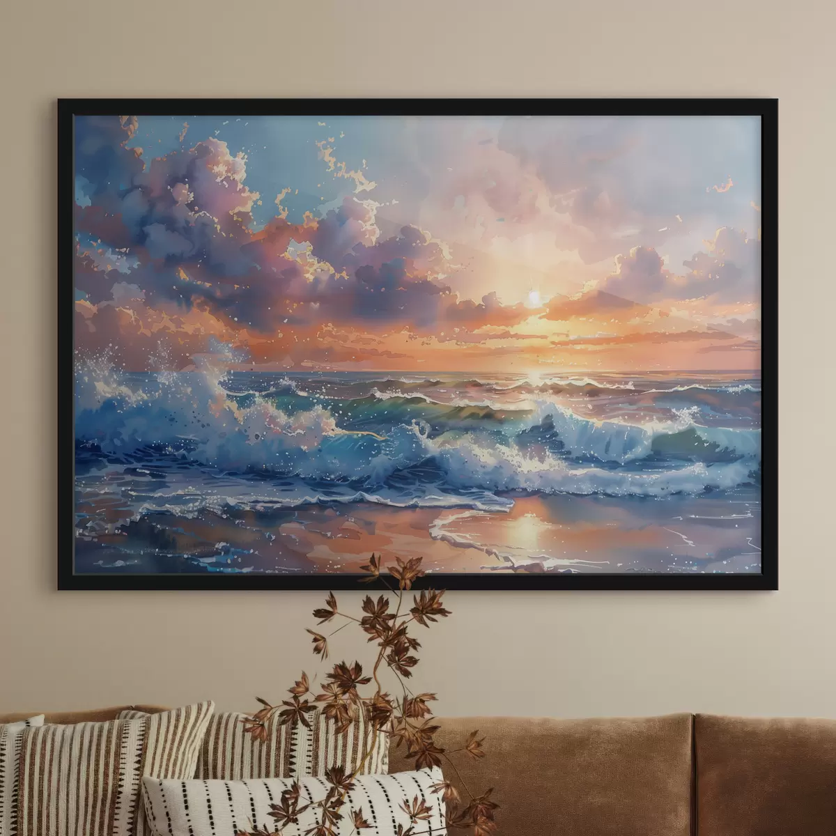 Poster Tramonto sullo sfondo delle onde f38474