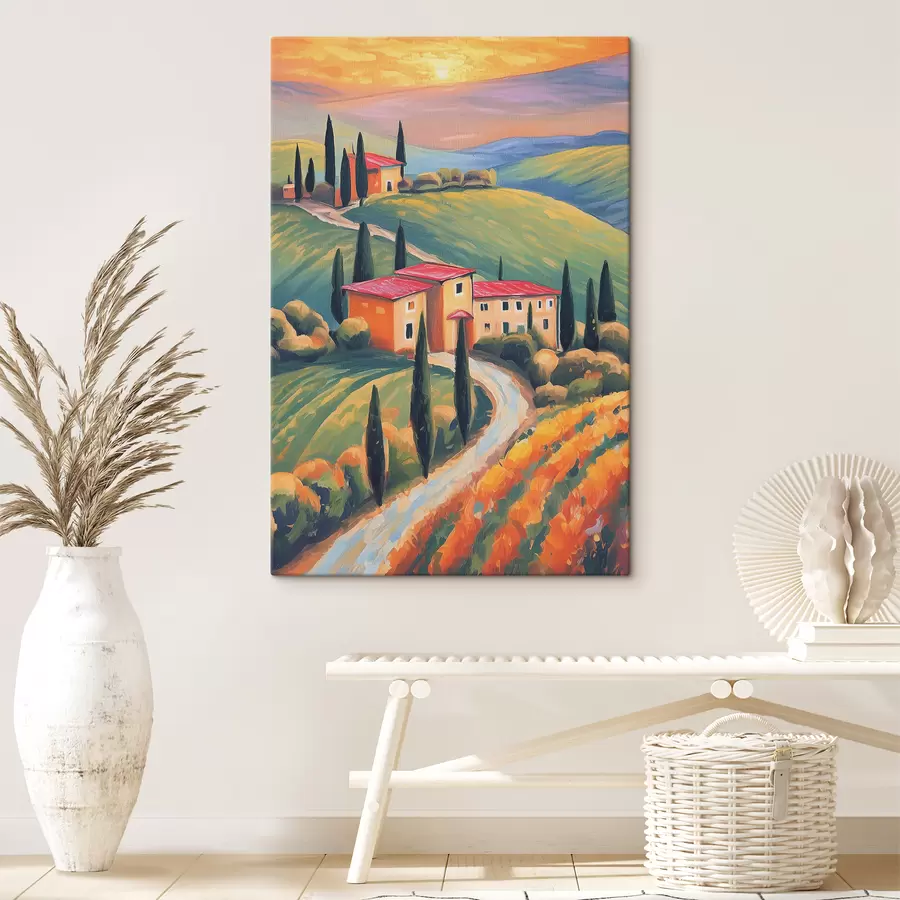 carta da parati Paesaggi toscani, Italia, pittura acrilica, vecchie case, campi, estate nr. s38488