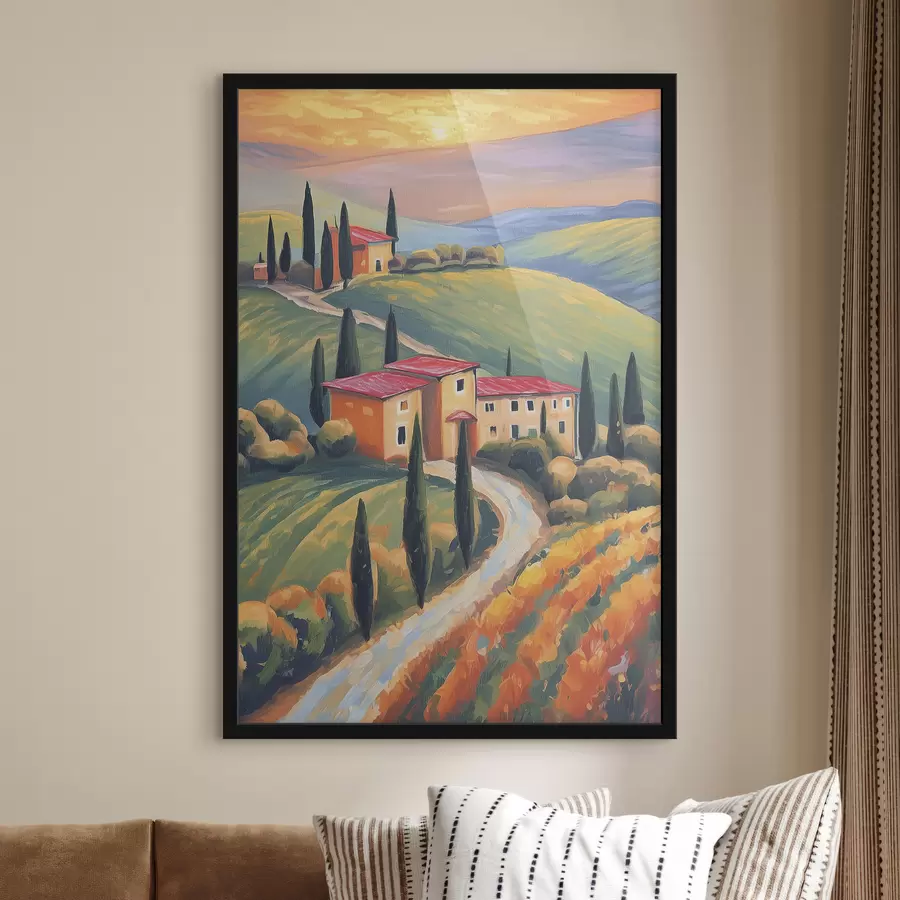 carta da parati Paesaggi toscani, Italia, pittura acrilica, vecchie case, campi, estate nr. f38488