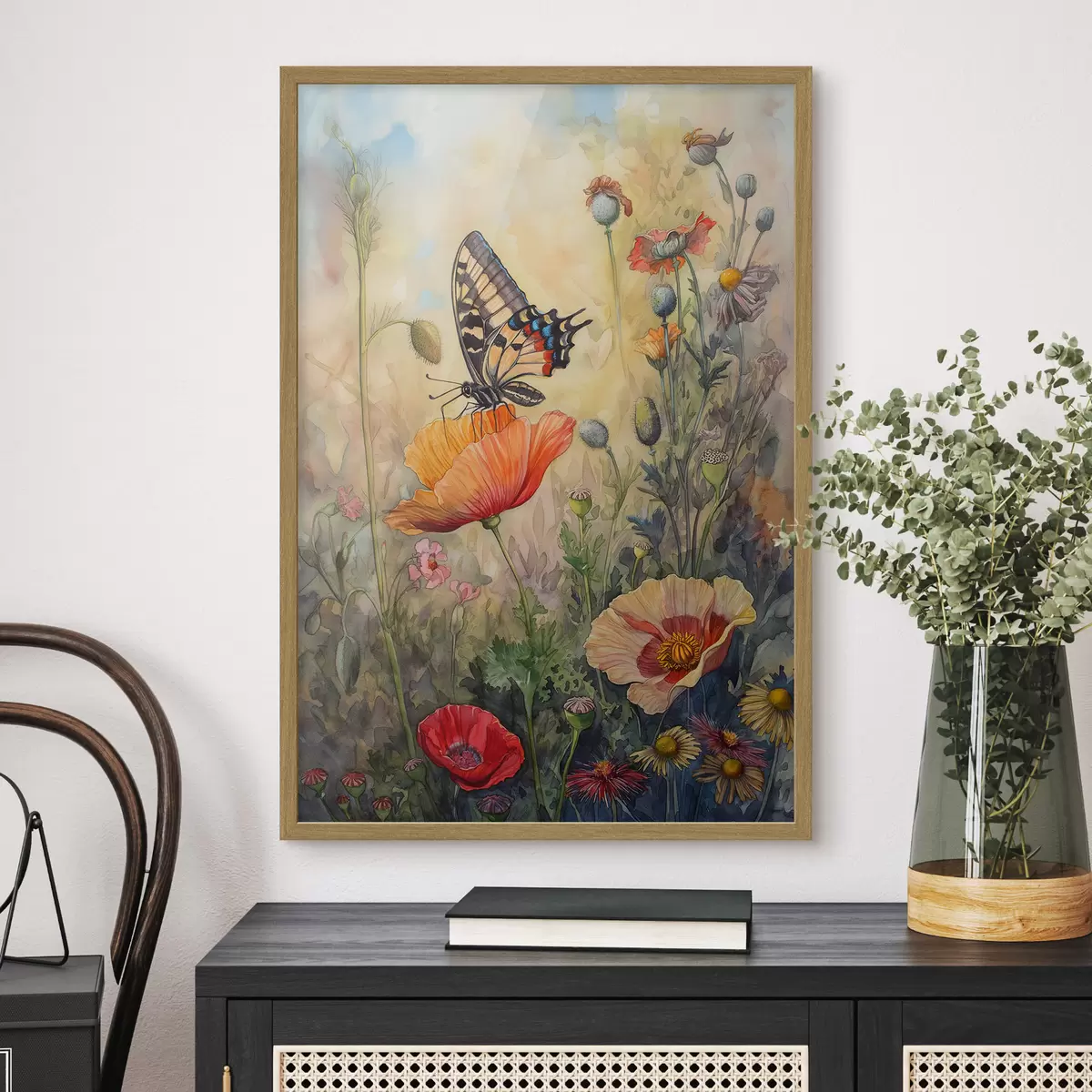 Poster Campo di papaveri e farfalle f38520