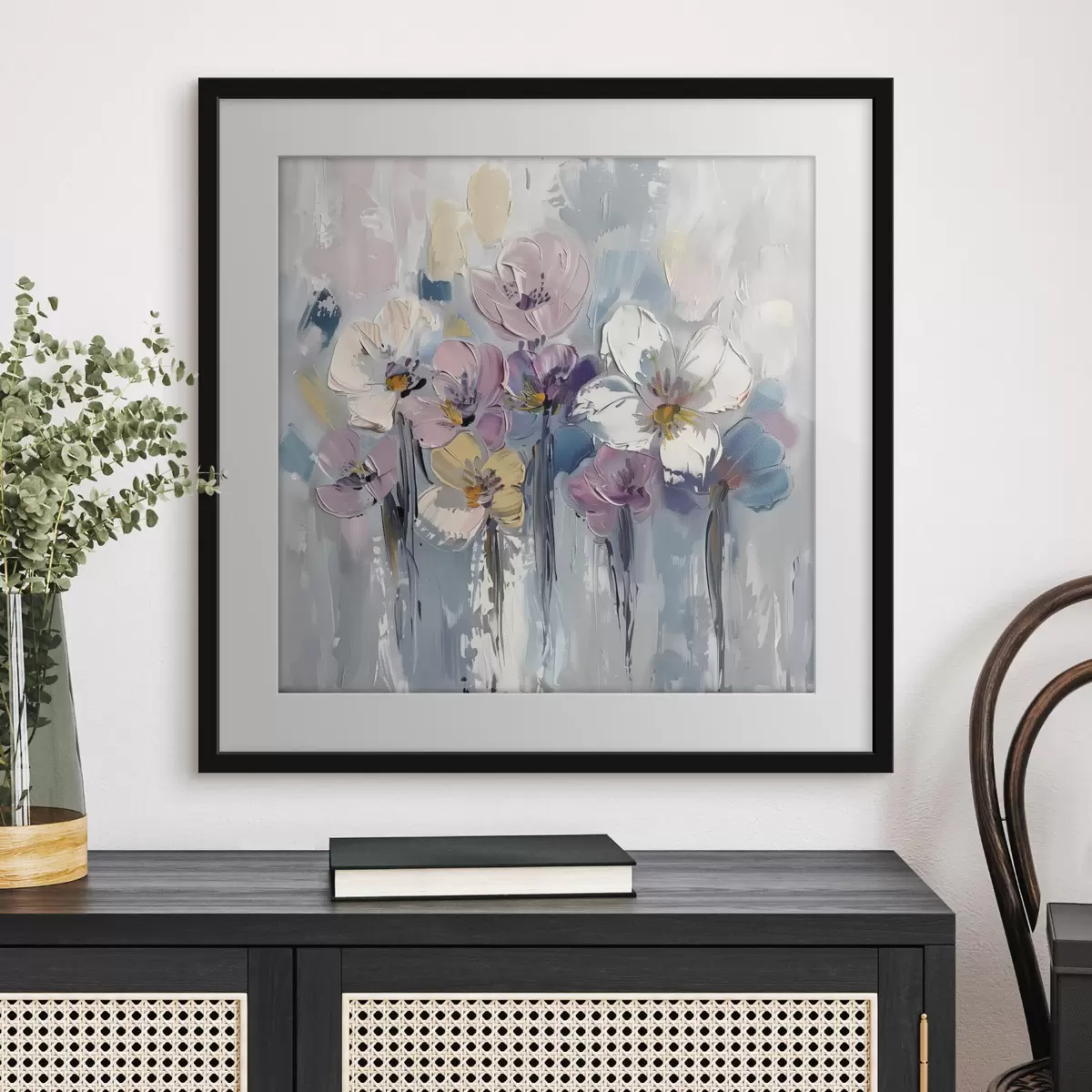 Poster Bouquet pastello su blu f38643