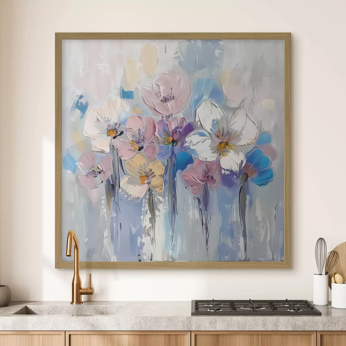 Poster Bouquet pastello su blu f38643
