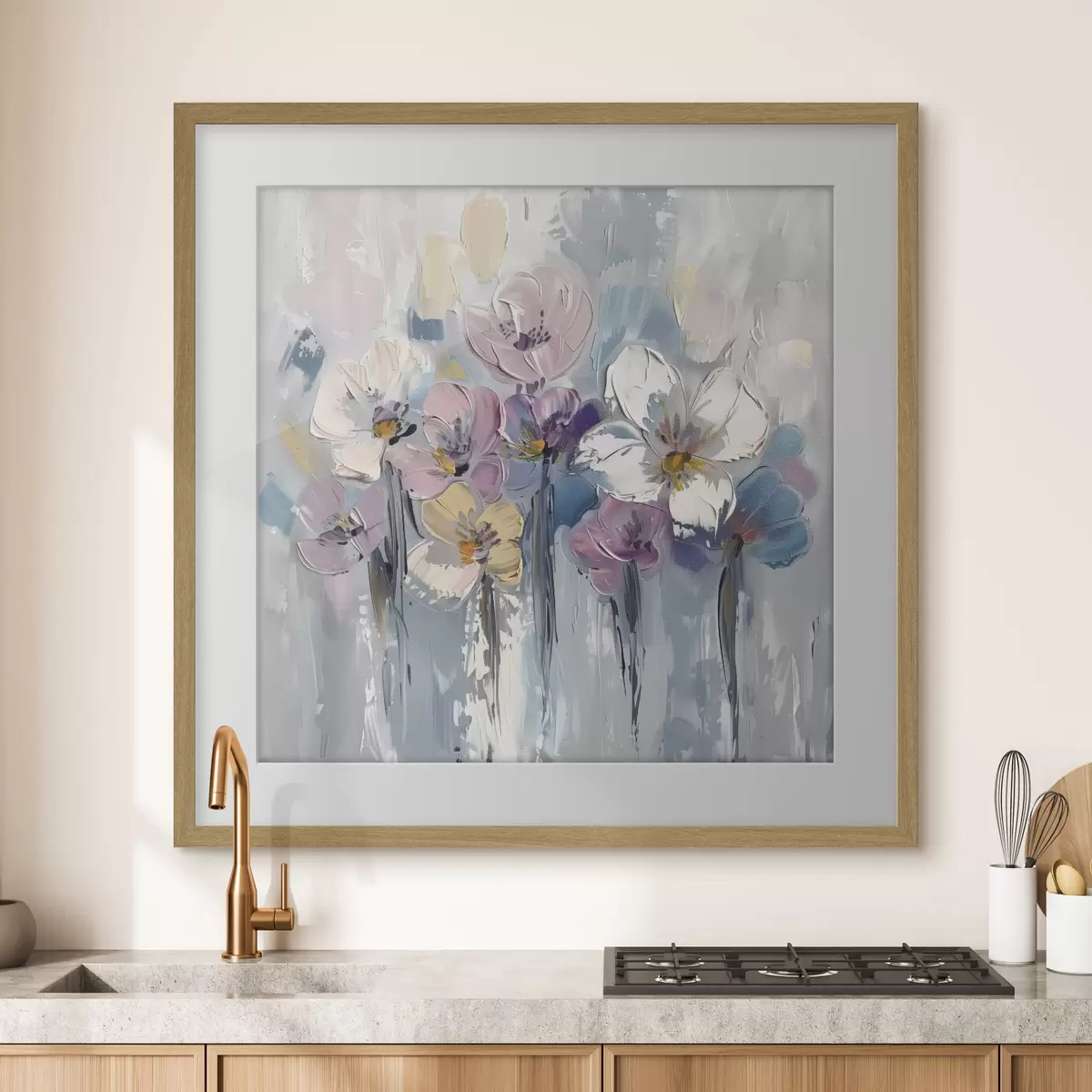 Poster Bouquet pastello su blu f38643