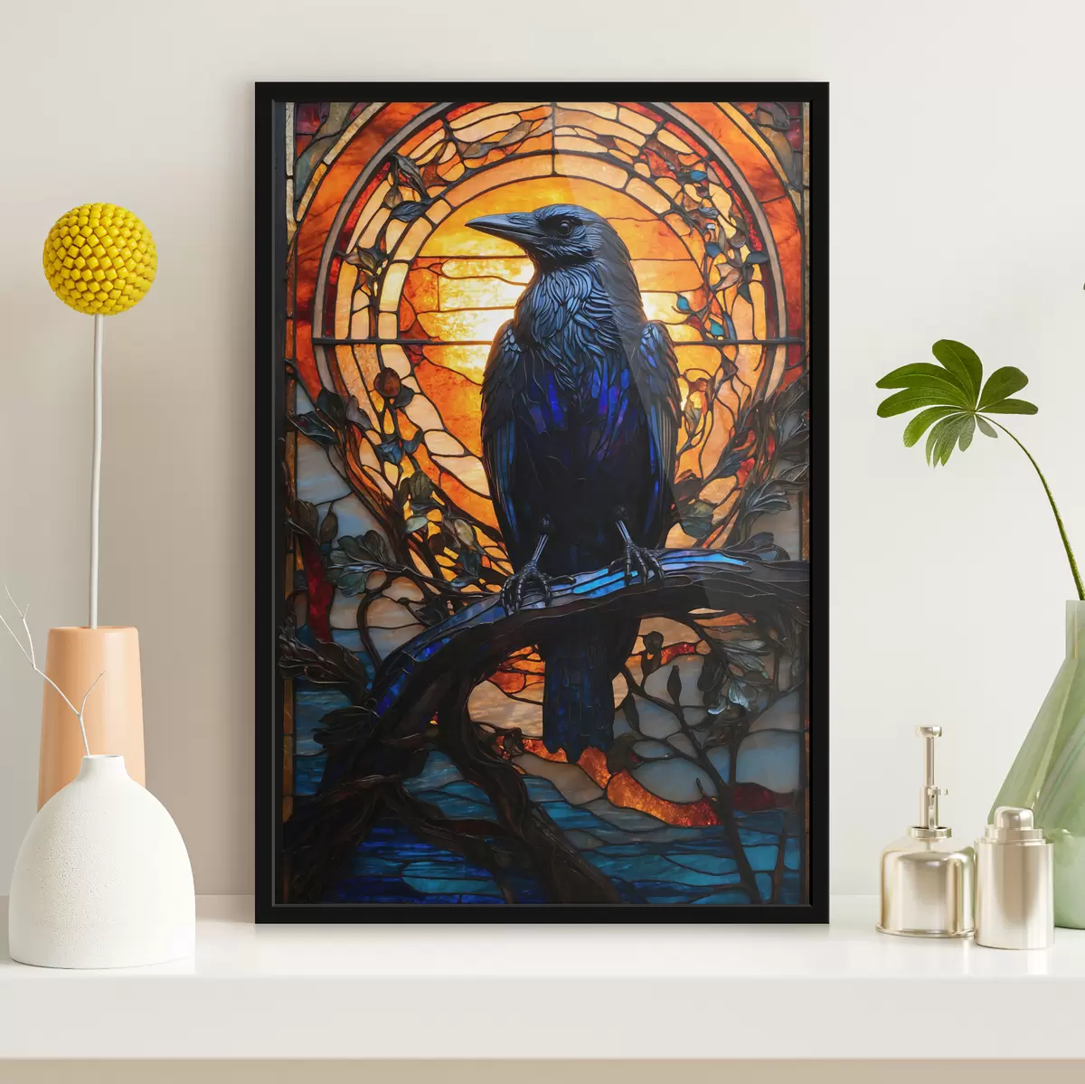 Poster Un corvo su un ramo f38591