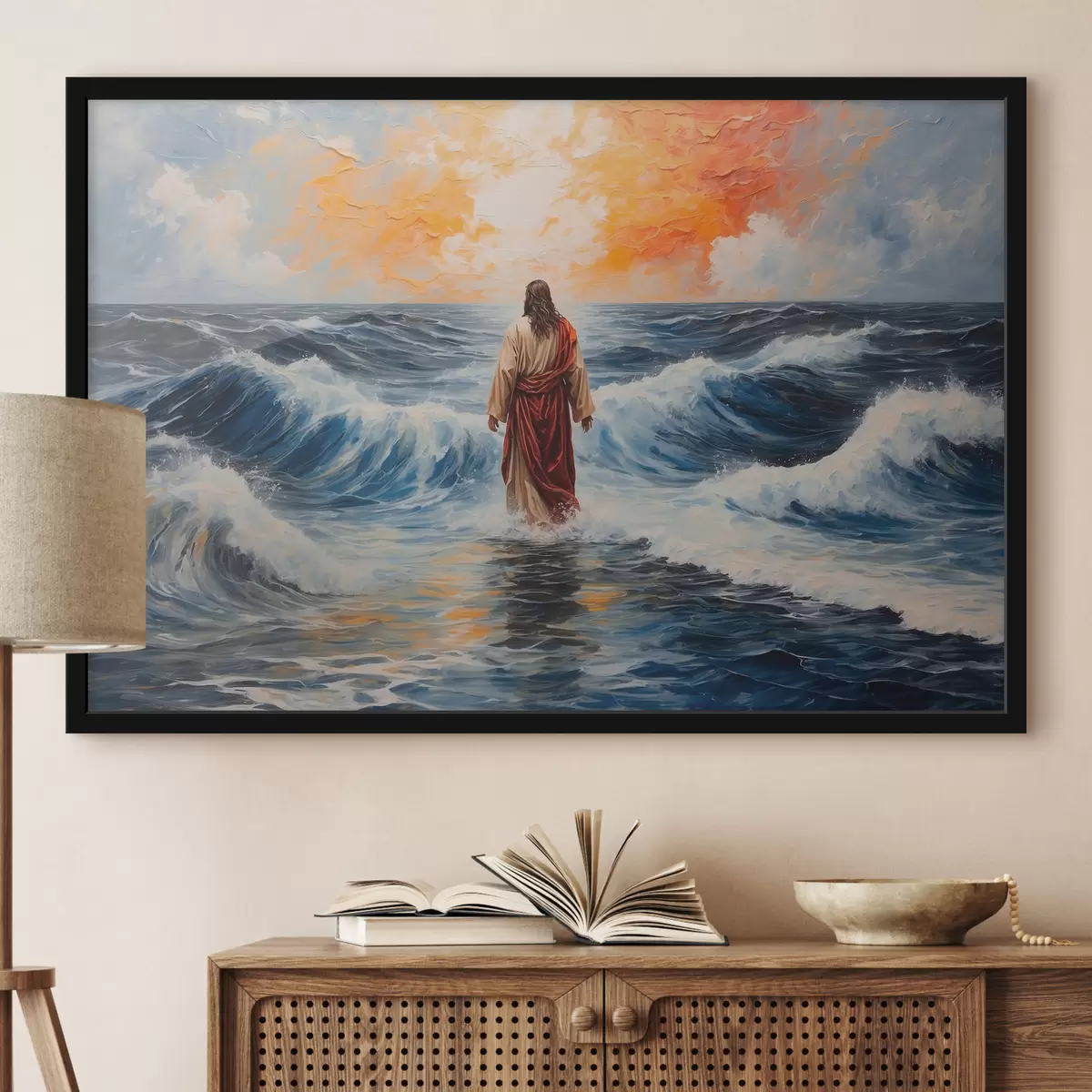 Poster Gesù Cristo cammina sul mare in tempesta f38613